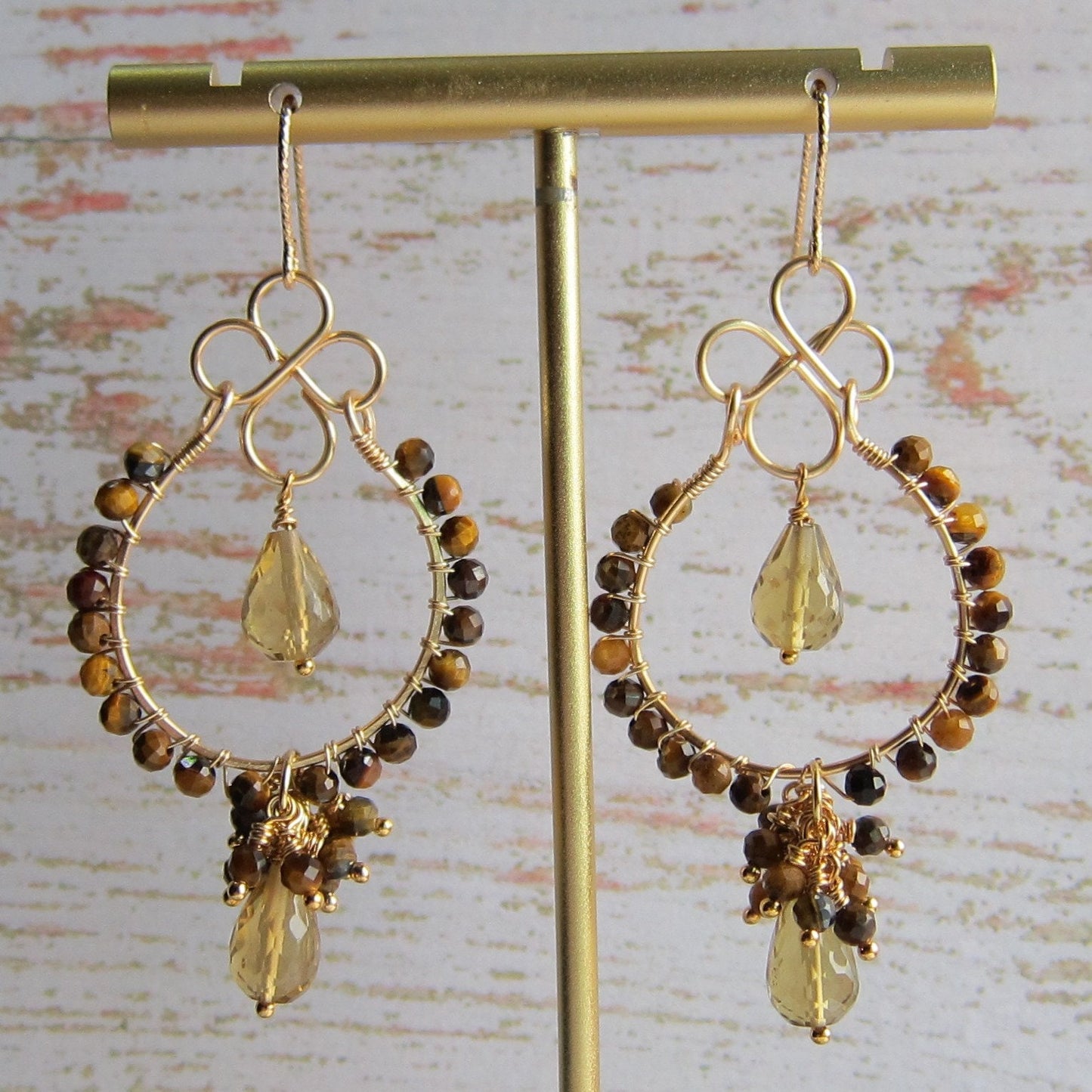 Beer quartz with tiger eye earrings