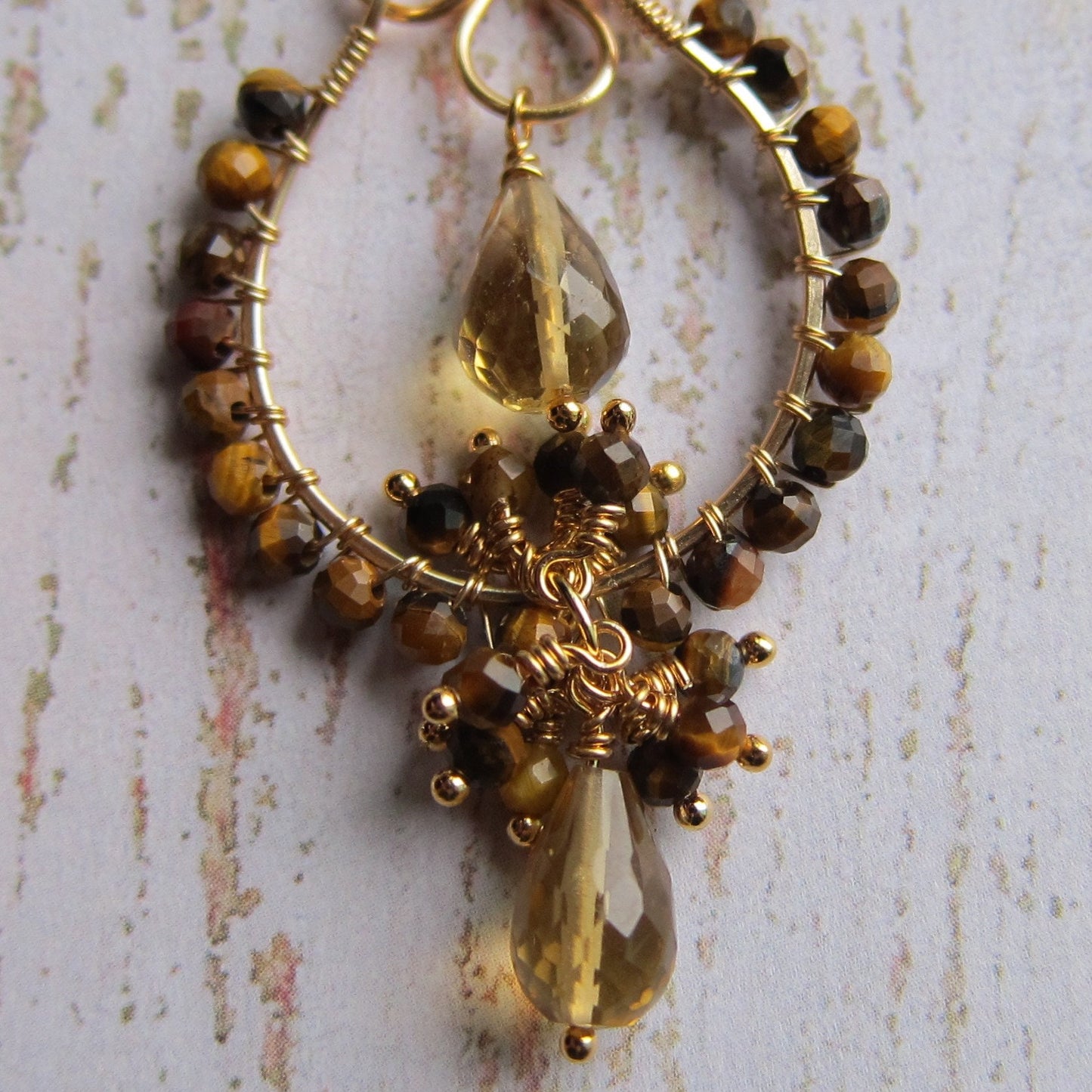 Beer quartz with tiger eye earrings