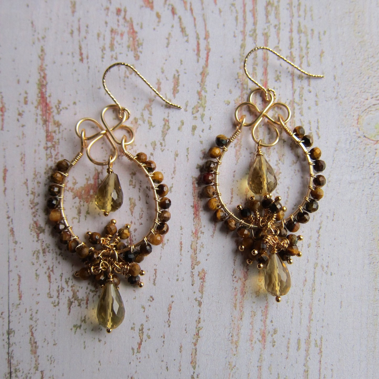 Beer quartz with tiger eye earrings
