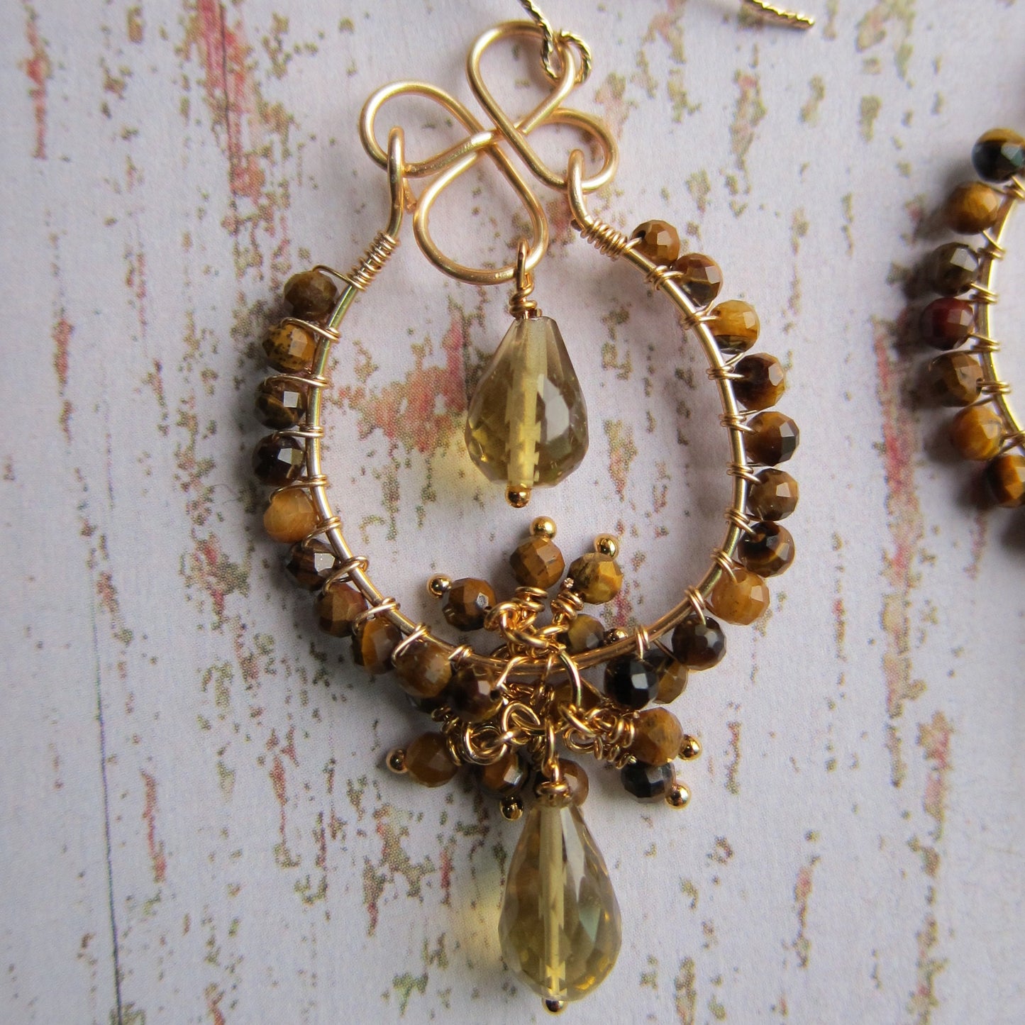 Beer quartz with tiger eye earrings