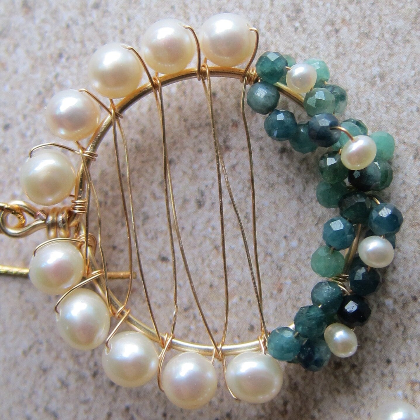 Blue Tourmaline Cluster Fresh Water Pearl Hoop Earrings