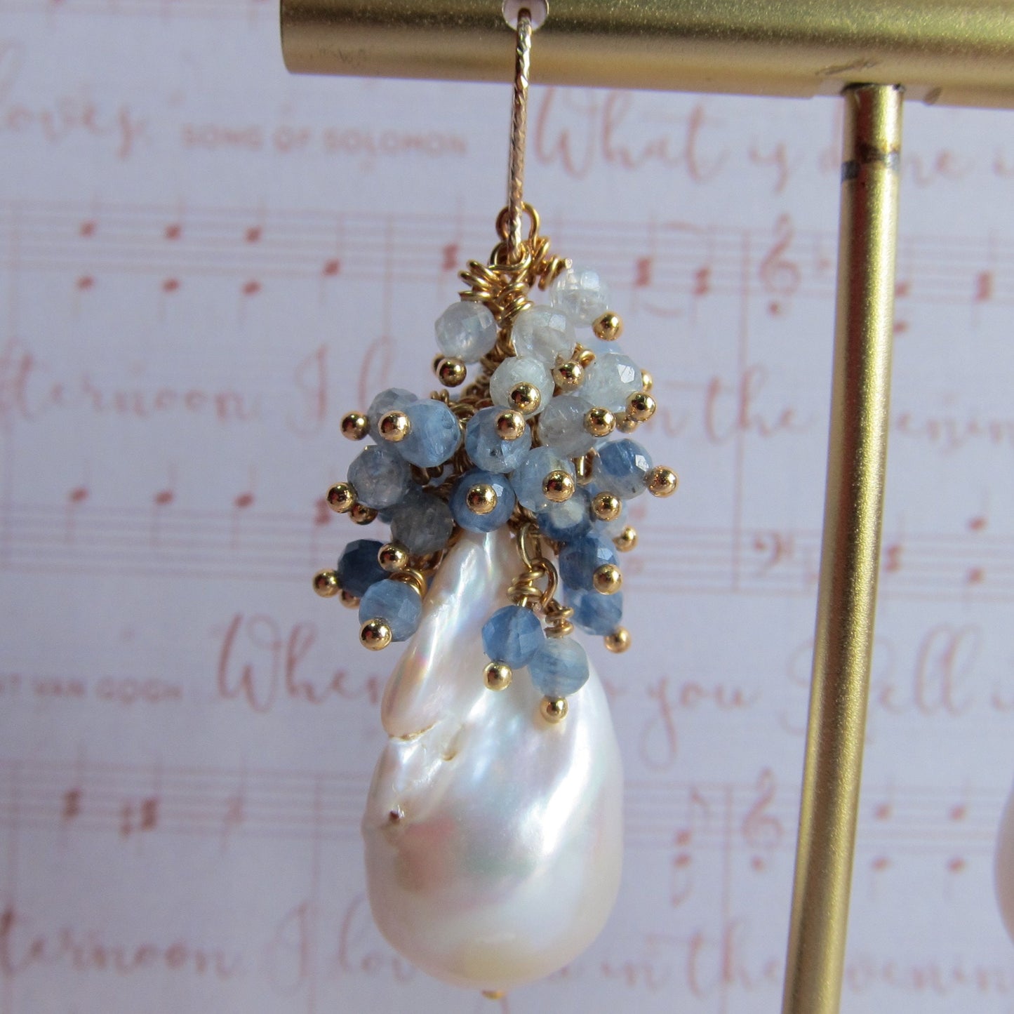 Baroque Pearl with Kyanite Cluster Earrings