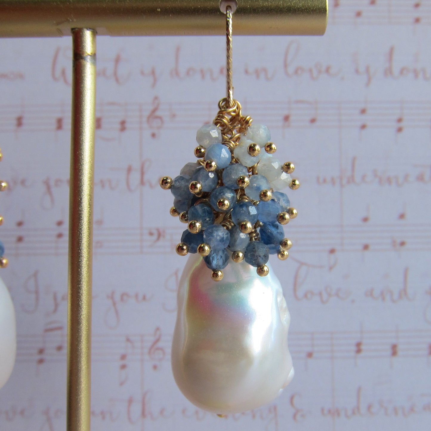 Baroque Pearl with Kyanite Cluster Earrings