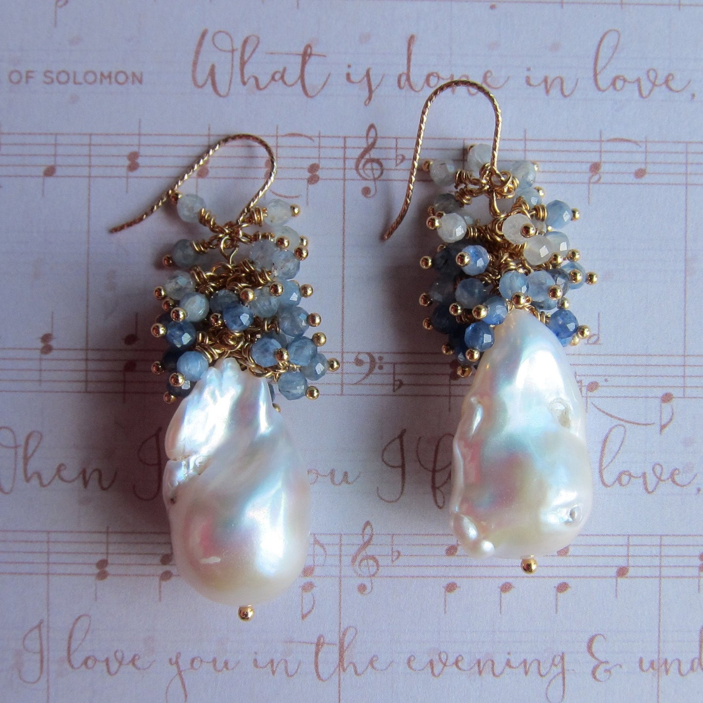 Baroque Pearl with Kyanite Cluster Earrings
