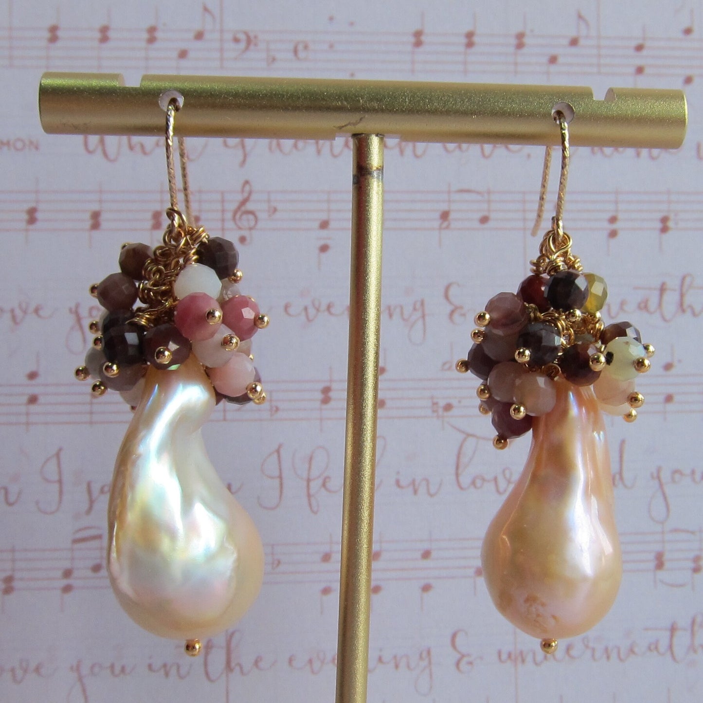 Baroque Pearl with Multi Shaded Aqate Cluster Earrings