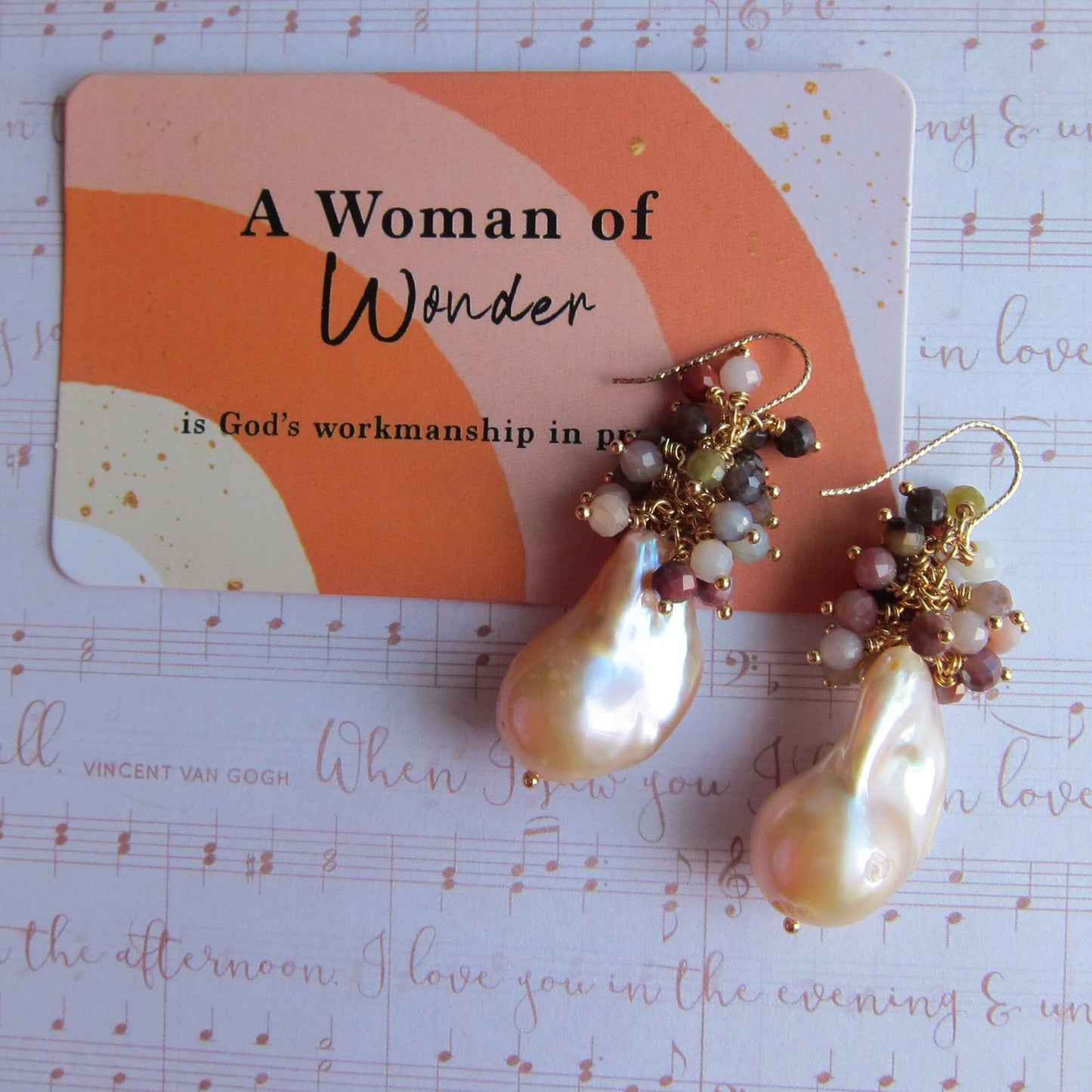 Baroque Pearl with Multi Shaded Aqate Cluster Earrings
