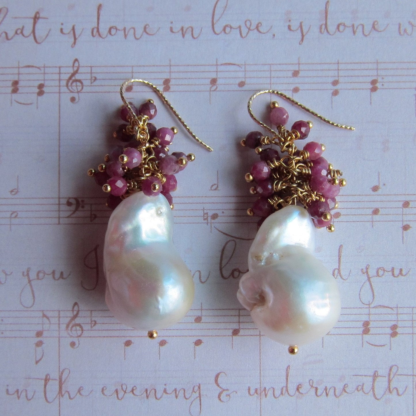 Baroque Pearl with Ruby Cluster Earrings