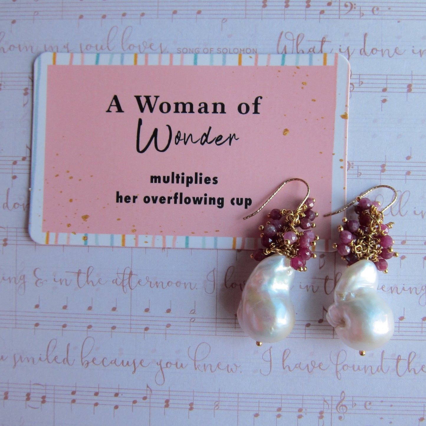 Baroque Pearl with Ruby Cluster Earrings