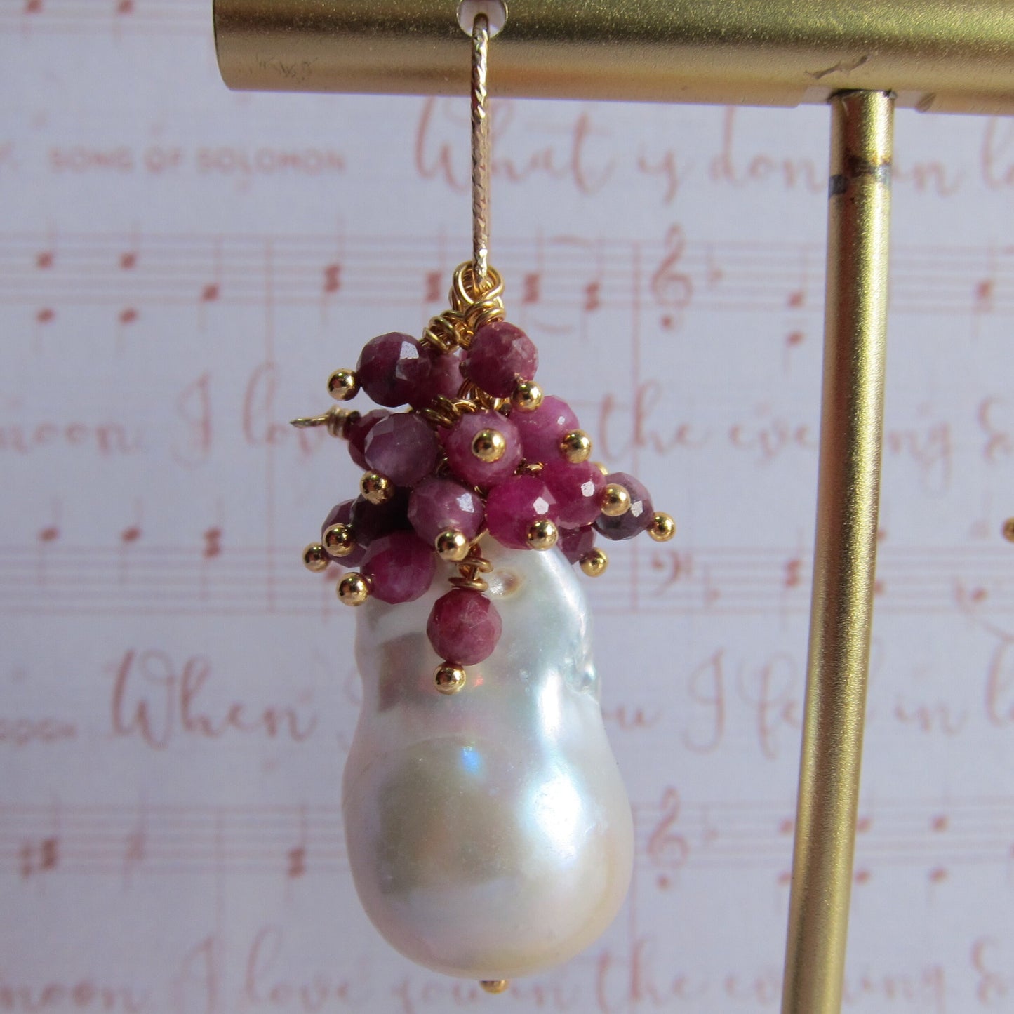 Baroque Pearl with Ruby Cluster Earrings