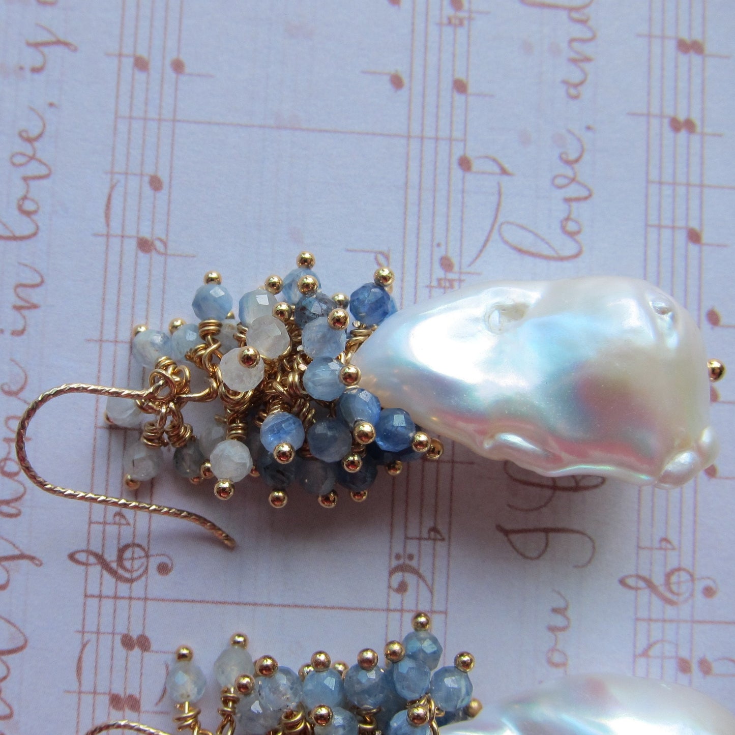 Baroque Pearl with Kyanite Cluster Earrings