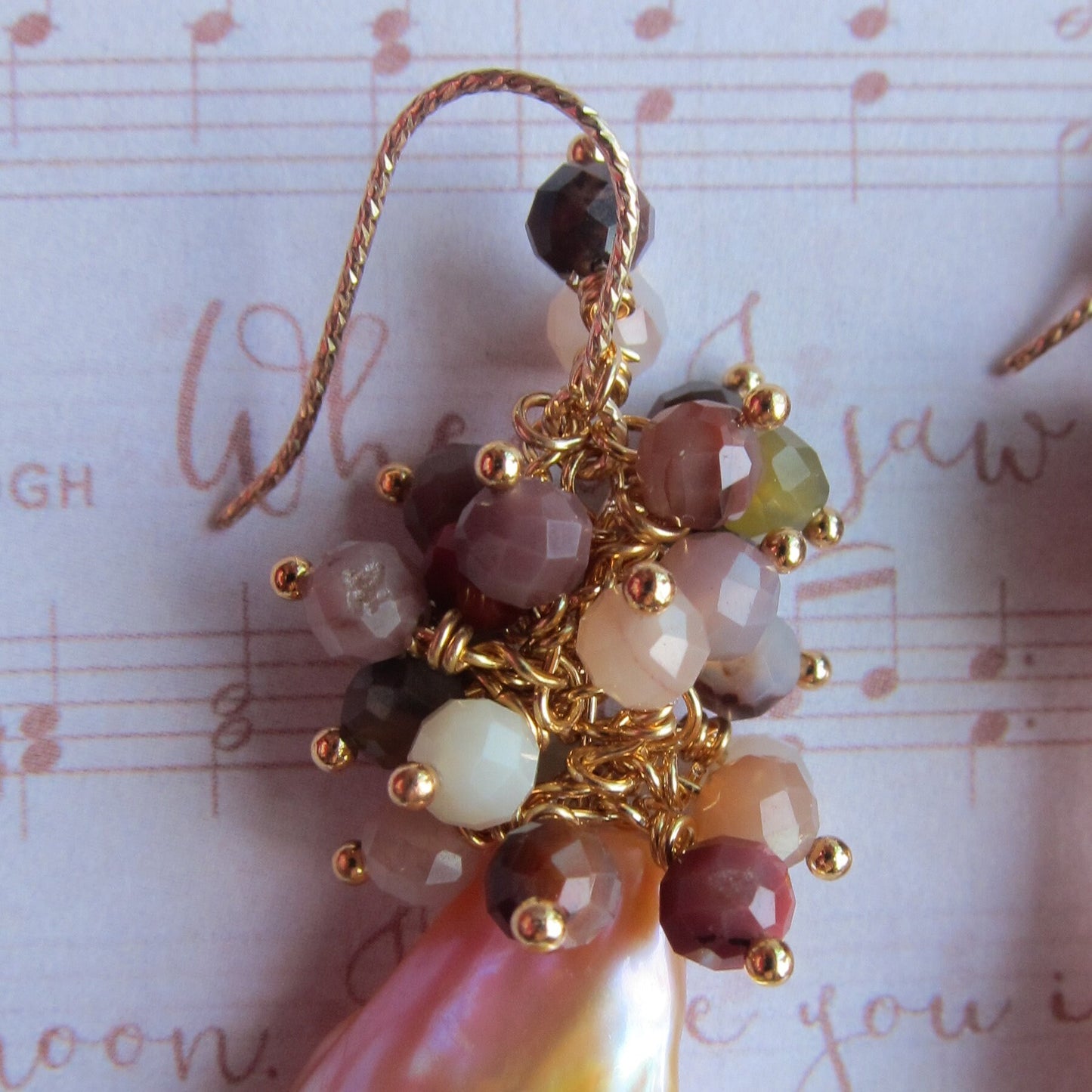 Baroque Pearl with Multi Shaded Aqate Cluster Earrings