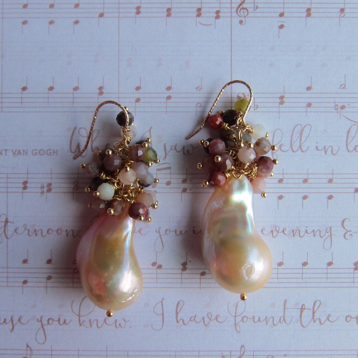Baroque Pearl with Multi Shaded Aqate Cluster Earrings