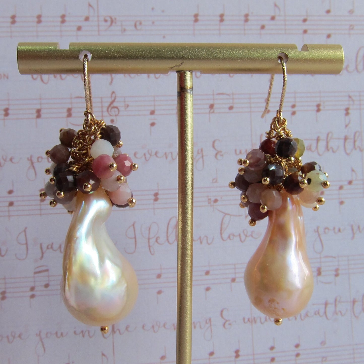 Baroque Pearl with Multi Shaded Aqate Cluster Earrings