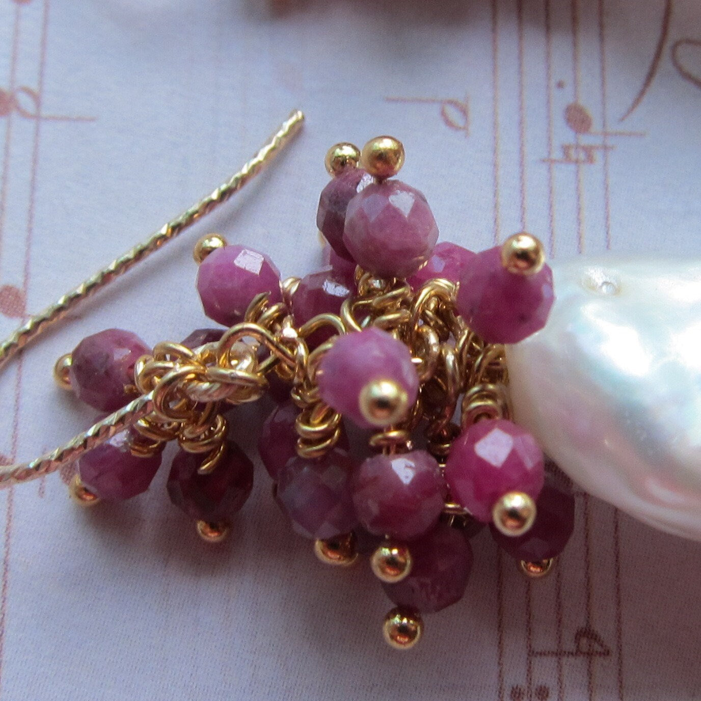 Baroque Pearl with Ruby Cluster Earrings
