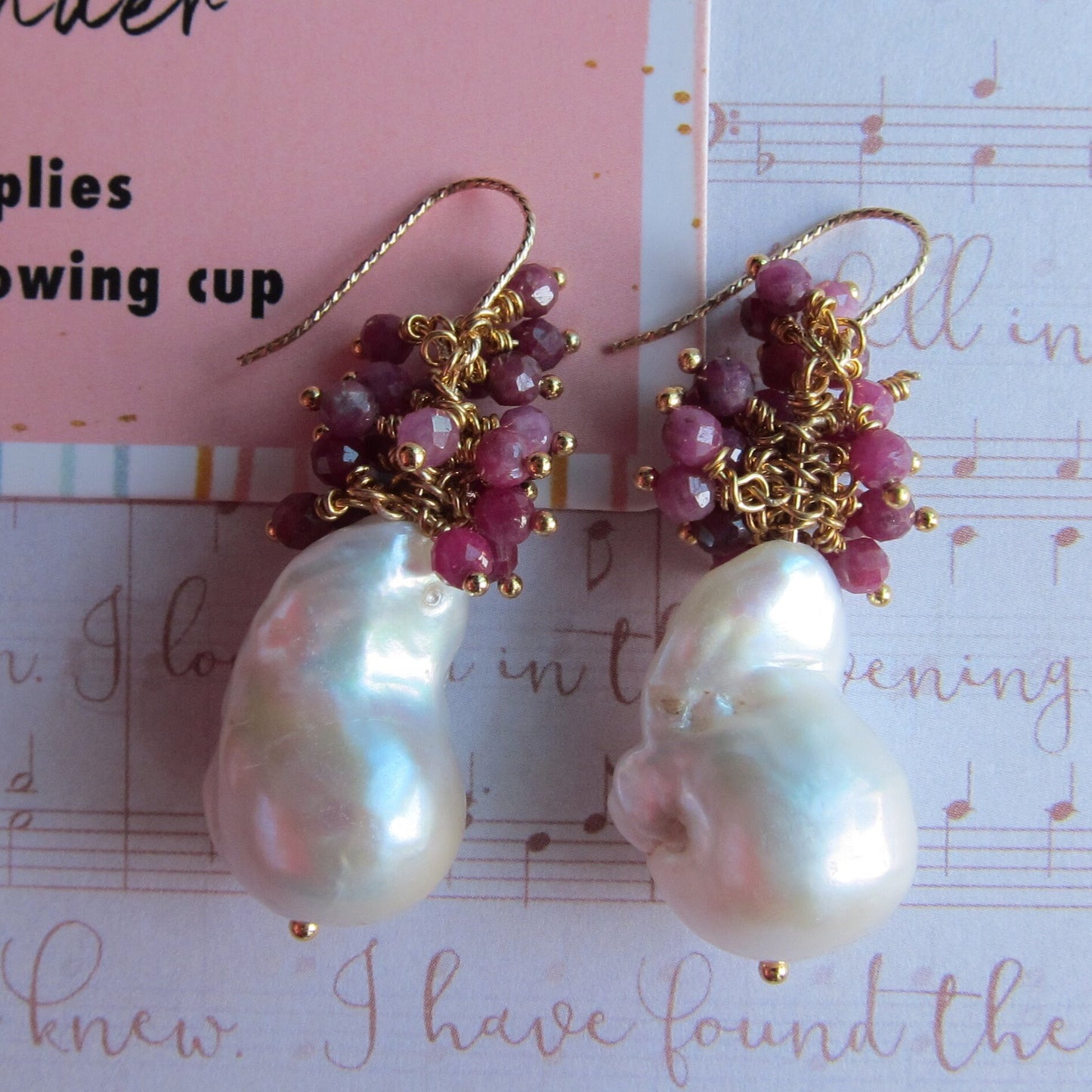 Baroque Pearl with Ruby Cluster Earrings