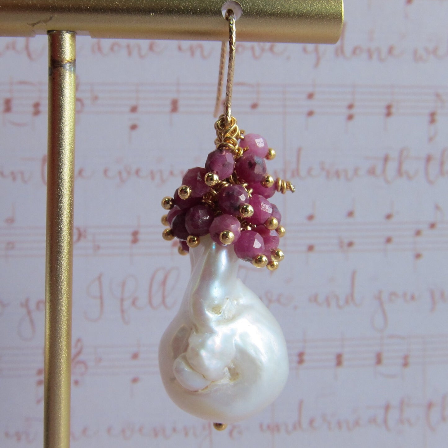Baroque Pearl with Ruby Cluster Earrings