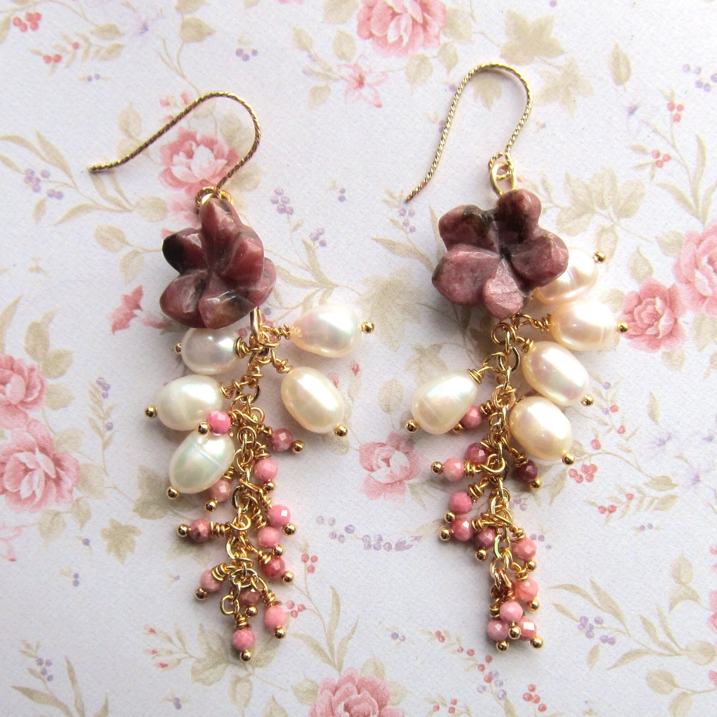 Rhodonite & Fresh Water Pearl Earrings