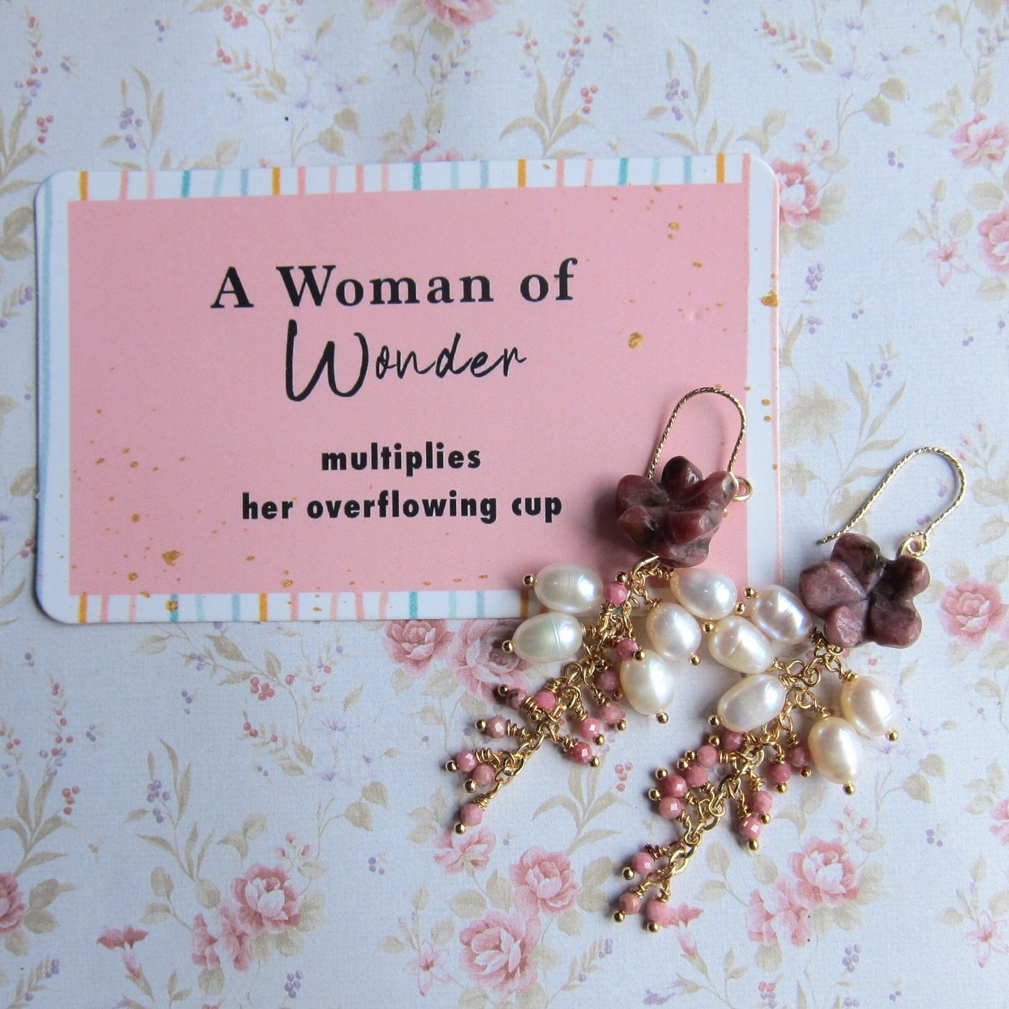 Rhodonite & Fresh Water Pearl Earrings