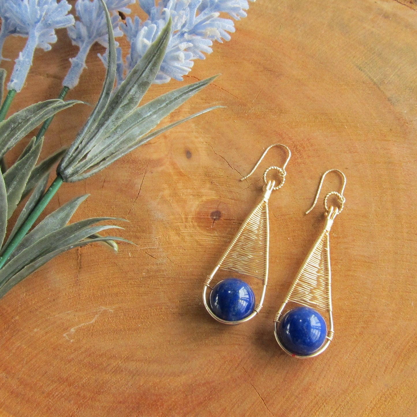 Basket Weave Lapis Lazuli Gemstone Earrings