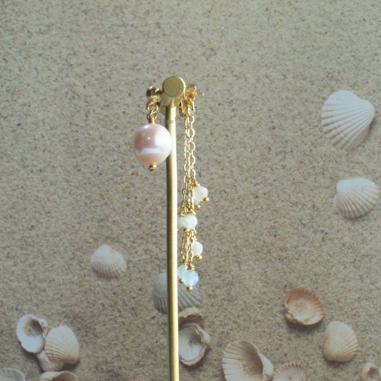 Gemstone with Fresh Water Pearl Dange Earrings- Morganite