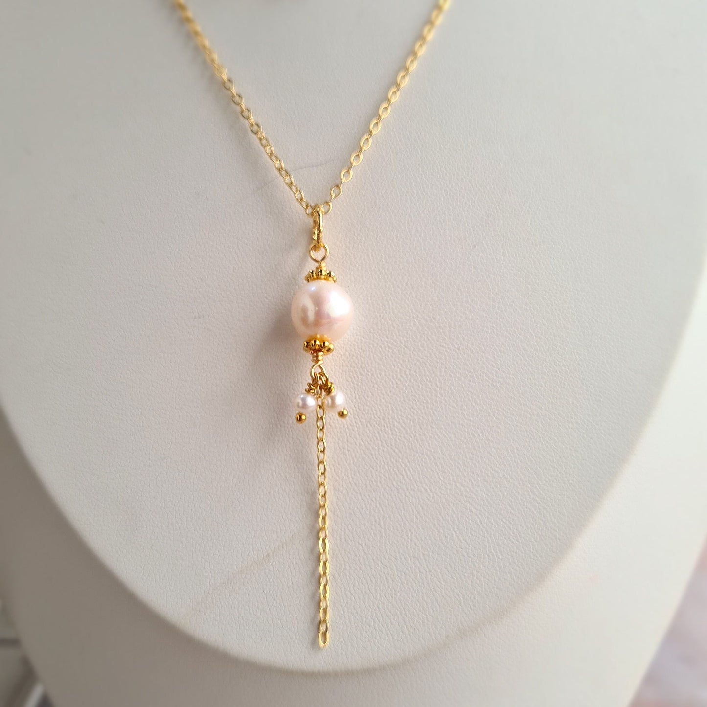 Double layer Monogram Fresh Water Pearl Necklace
