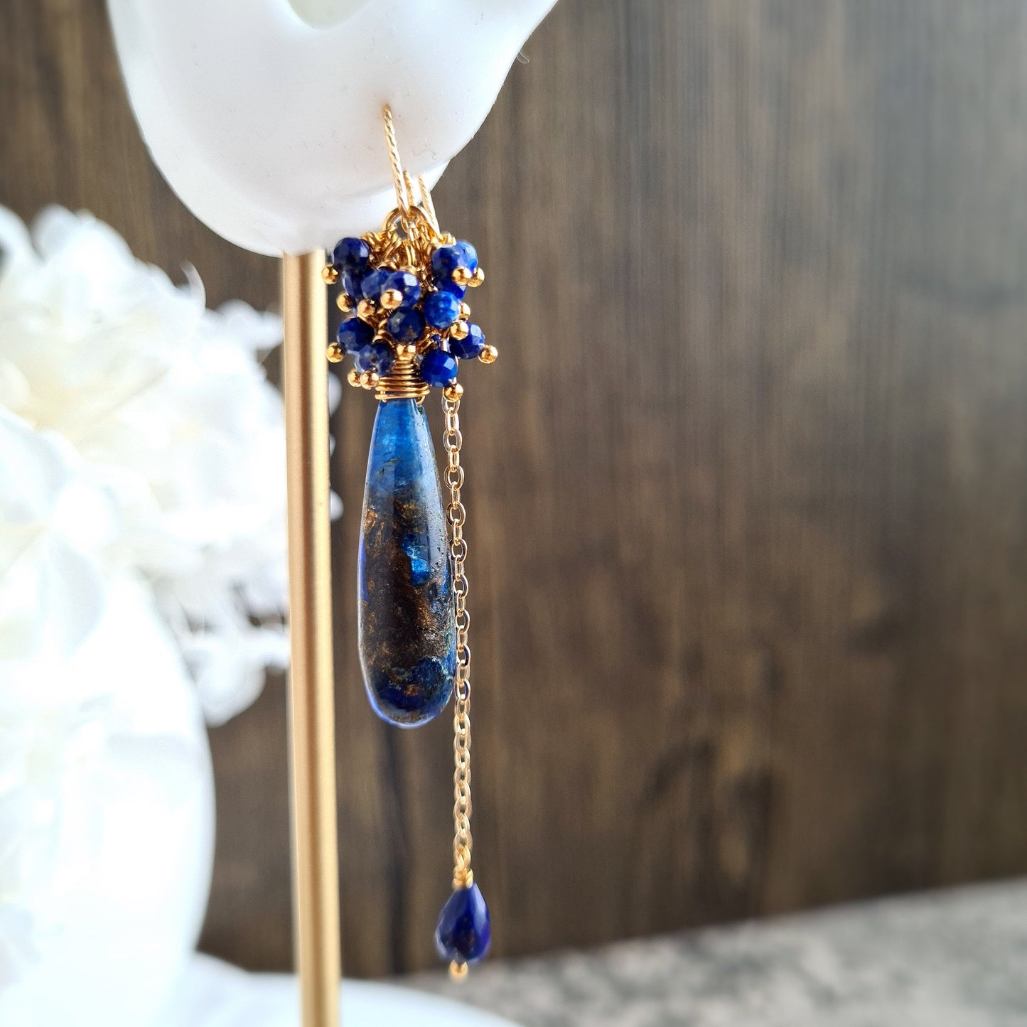 Turquoise Copper (dark blue) with Lapis Lazuli Gemstone Earrings