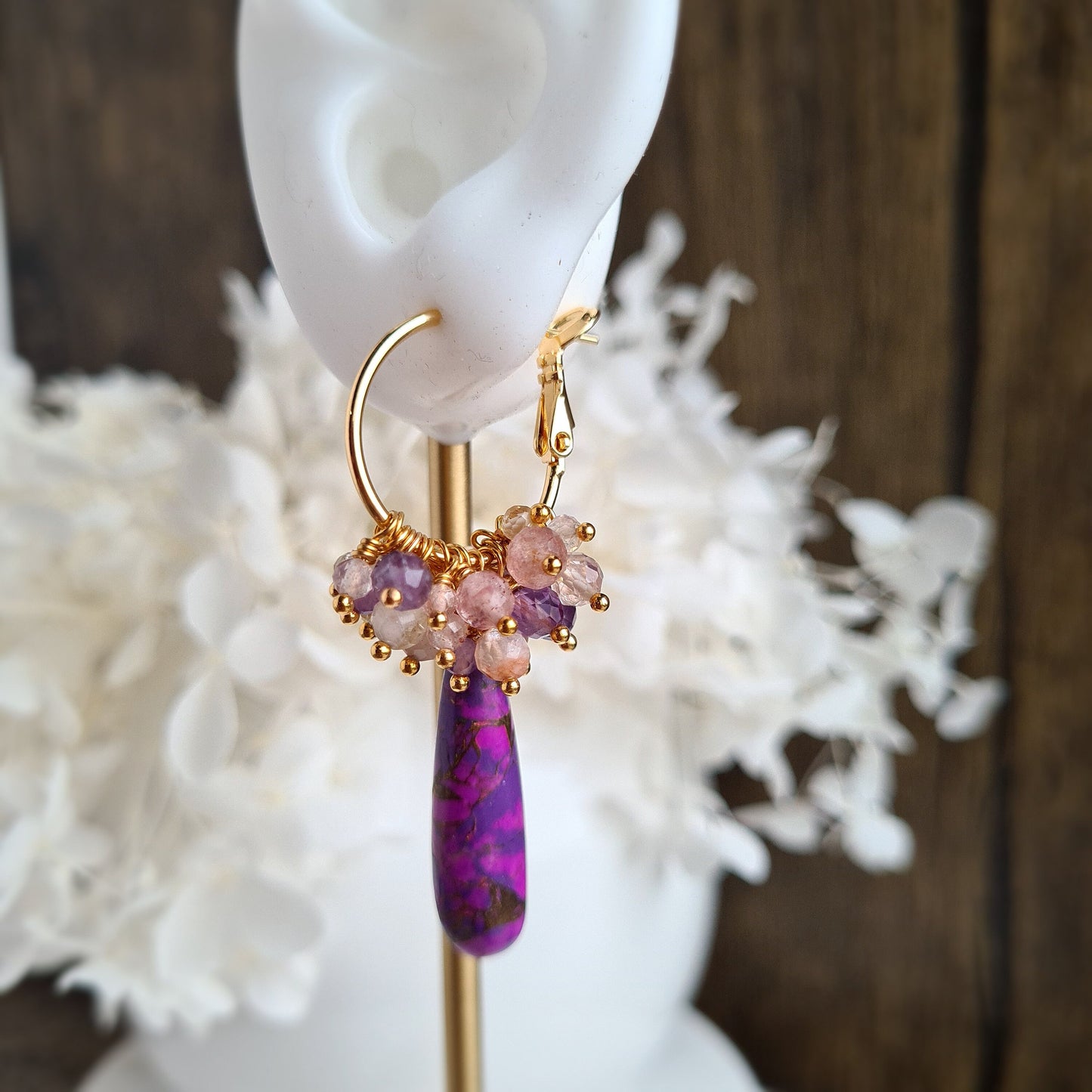 Turquoise Copper (purple pink) with Super Seven Gemstone Earrings