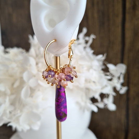 Turquoise Copper (purple pink) with Super Seven Gemstone Earrings