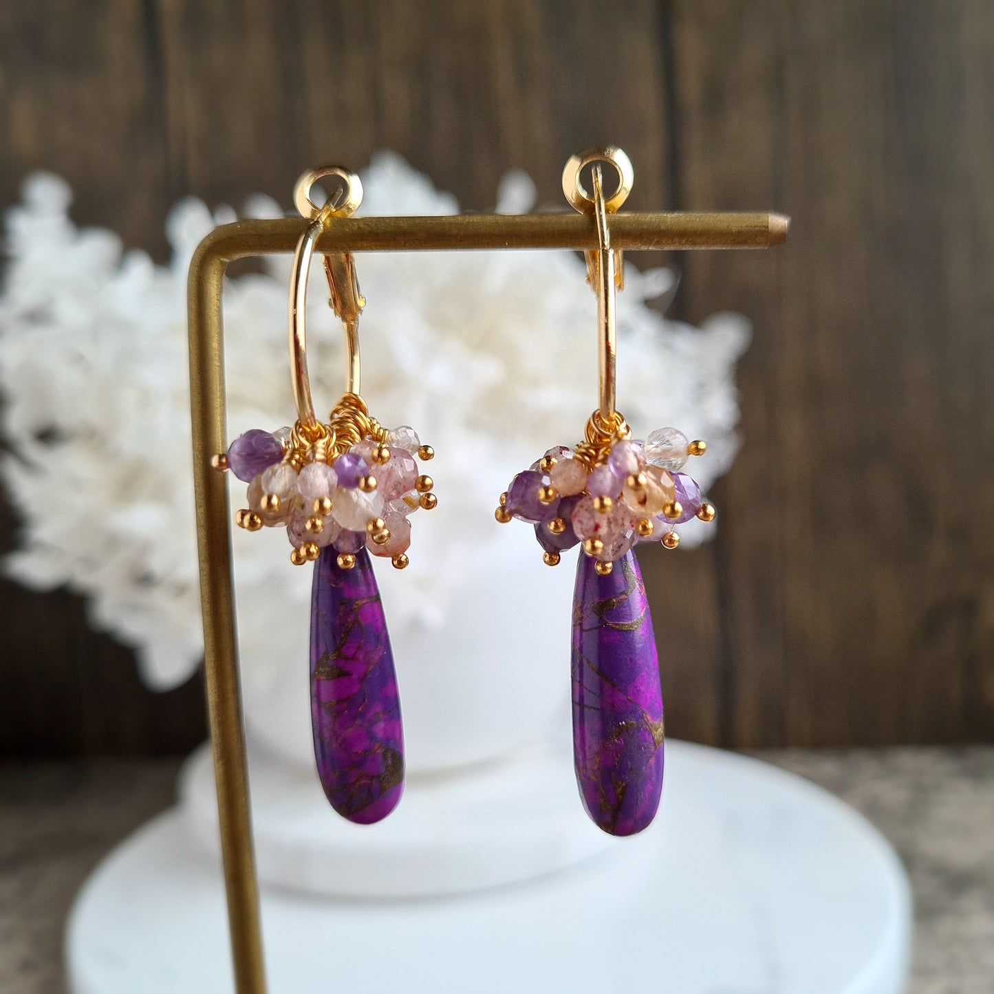 Turquoise Copper (purple pink) with Super Seven Gemstone Earrings