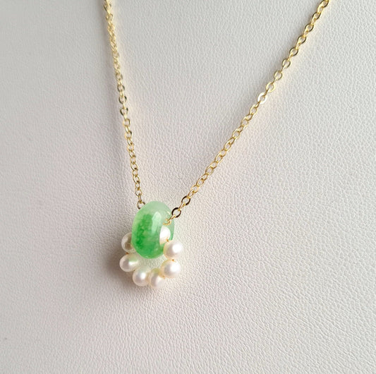 Fresh Water Pearl with Type A Jade Hoop Gemstone Necklace