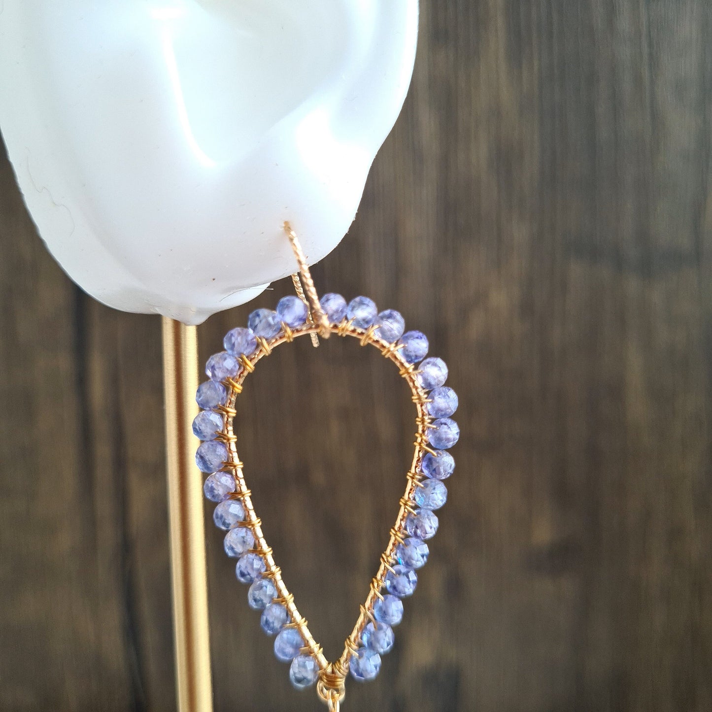 Inverted Tear Drop Gemstone Earrings - Blue Mystic Coated Quartz with Tanzanite