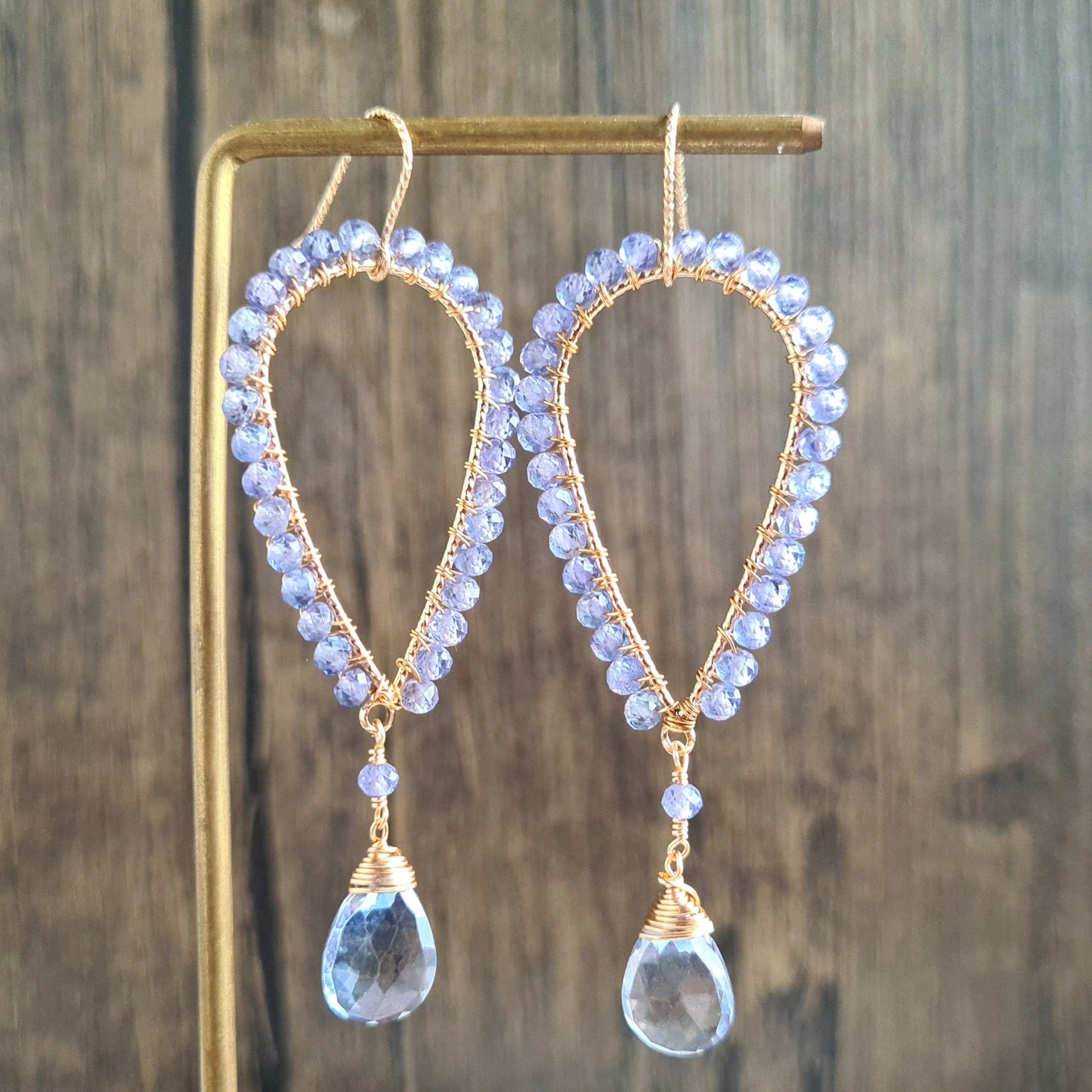 Inverted Tear Drop Gemstone Earrings - Blue Mystic Coated Quartz with Tanzanite