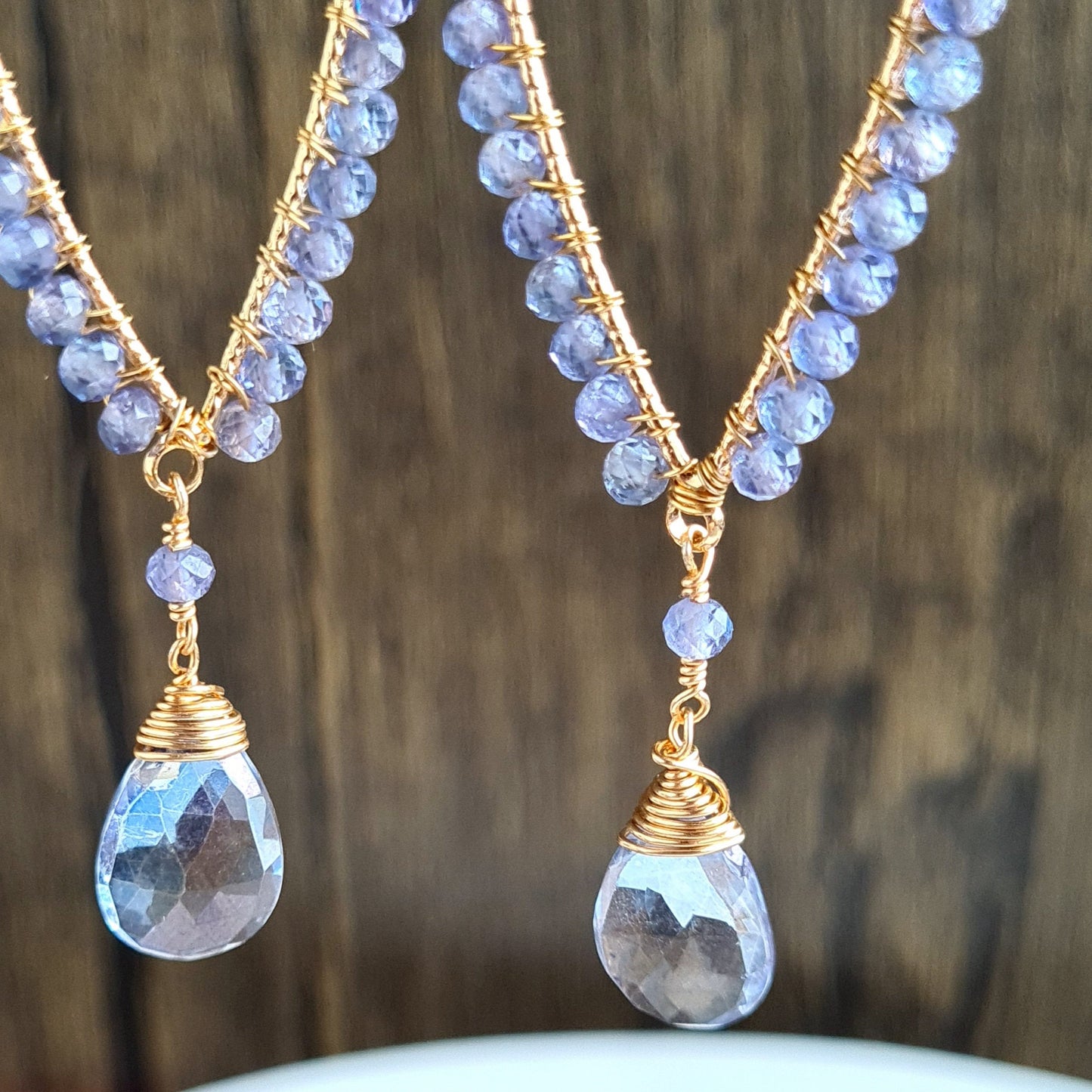 Inverted Tear Drop Gemstone Earrings - Blue Mystic Coated Quartz with Tanzanite