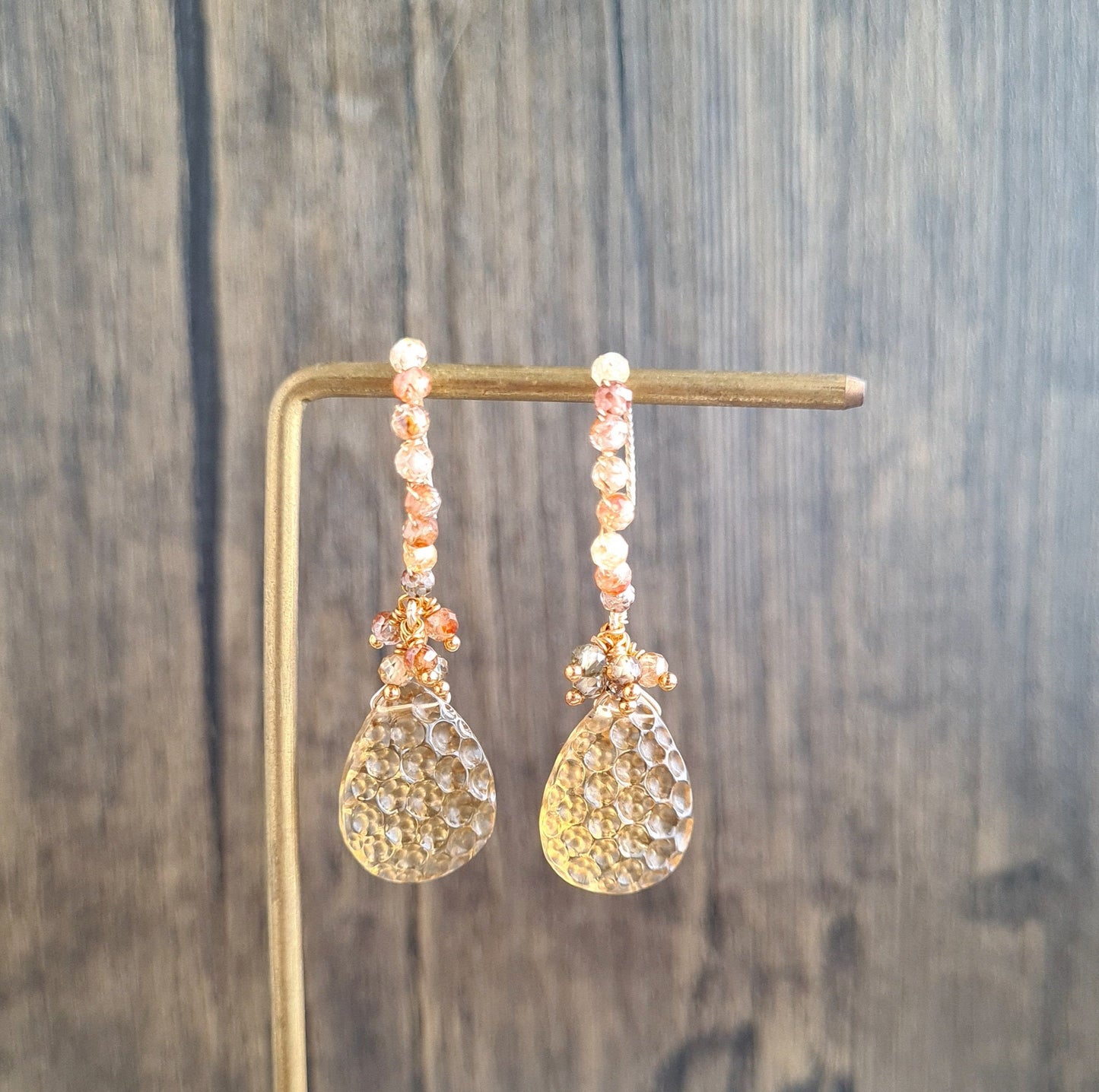Honeycomb Carved Gemstone Cluster Earrings - Honey Quartz