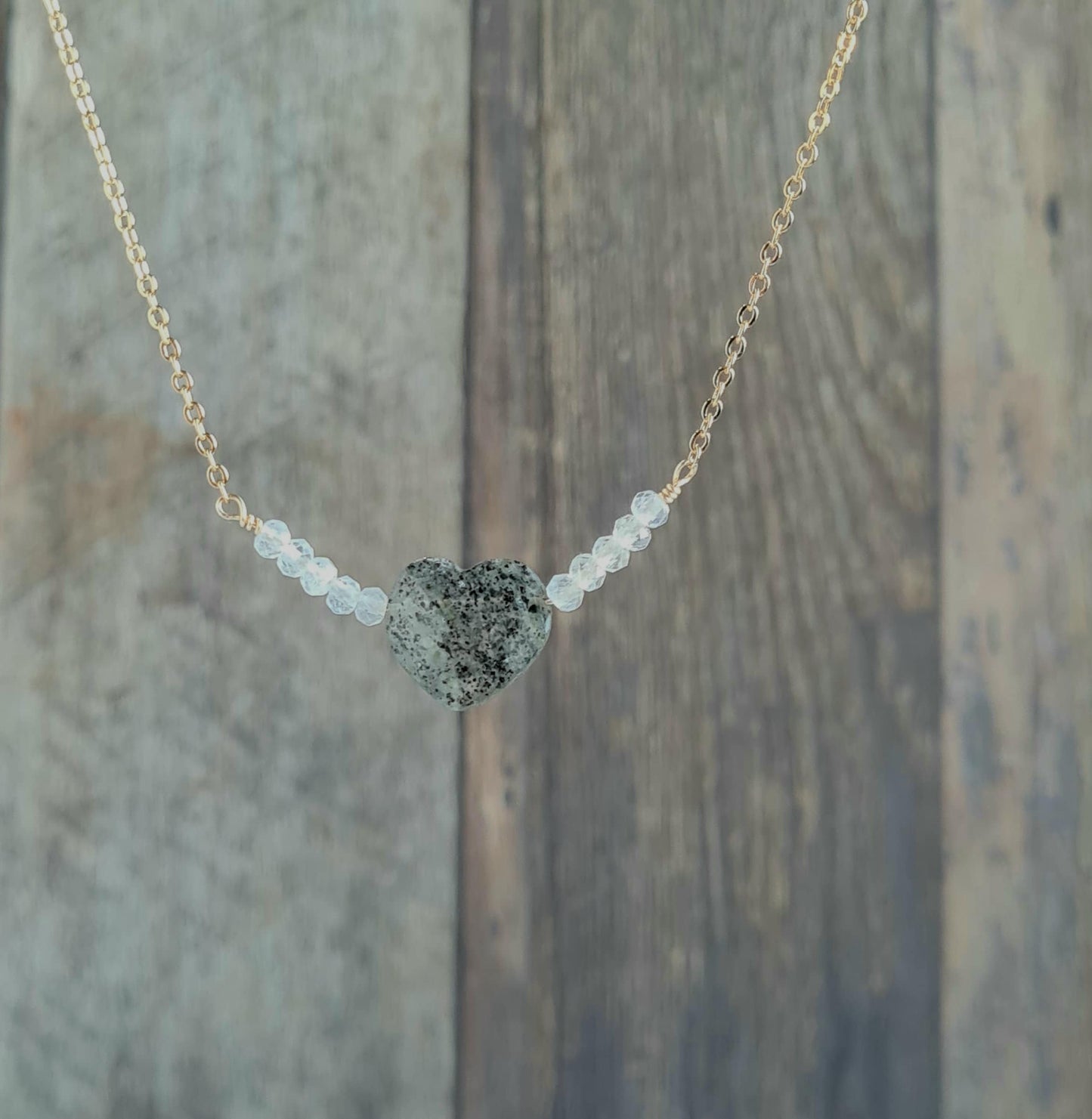 Star, Moon, Heart Multi Layered Gemstone Necklace - Black Sunstone & Rainbow Moonstone
