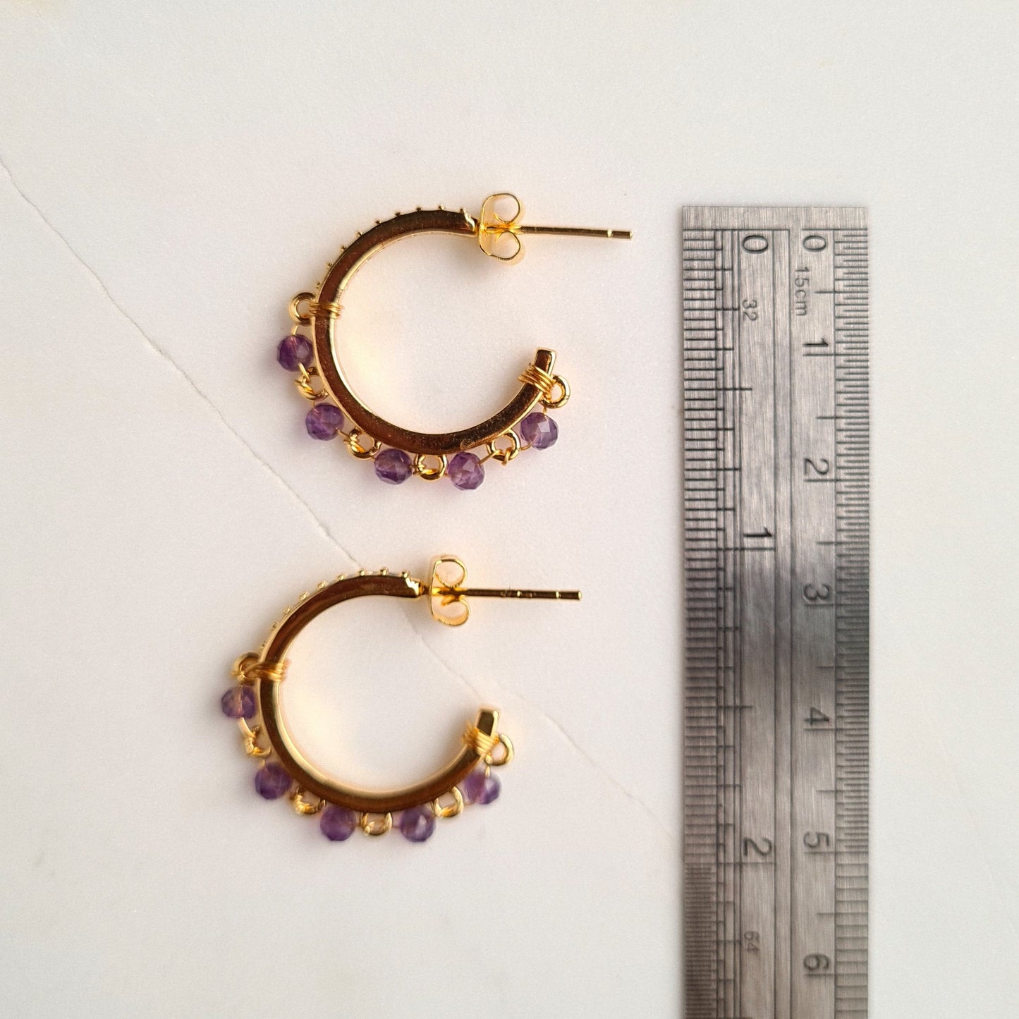 Half Hoop Gemstone Earrings - Amethyst