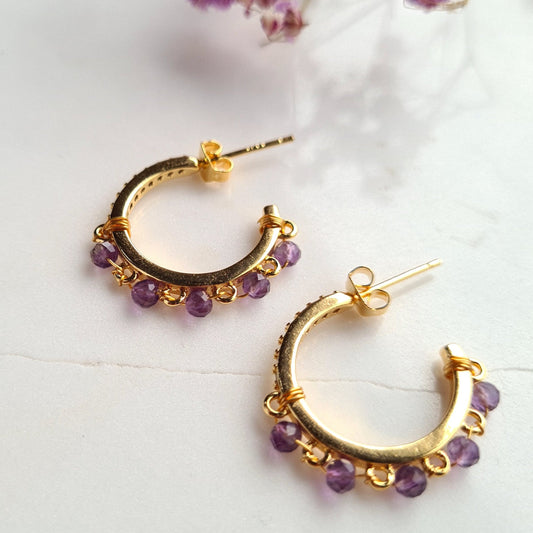 Half Hoop Gemstone Earrings - Amethyst