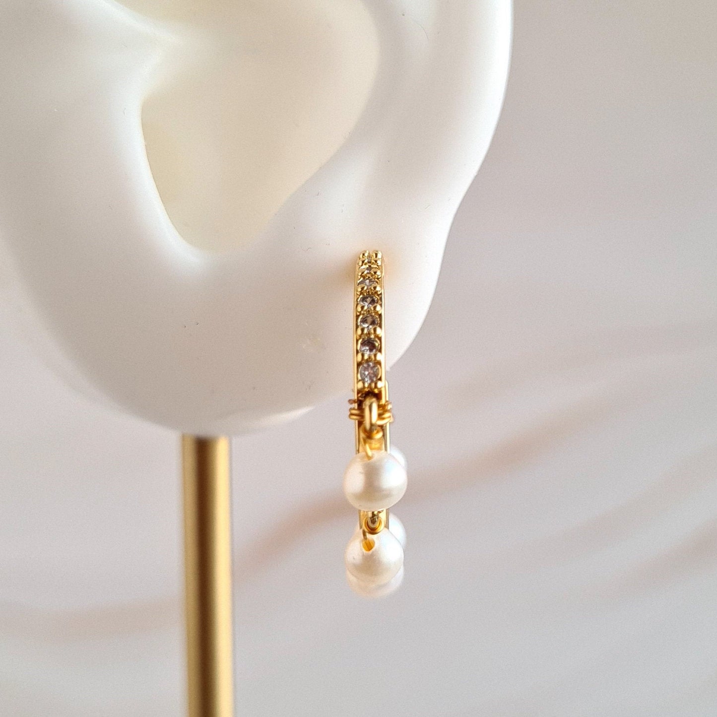 Half Hoop Gemstone Earrings - Fresh Water Pearl