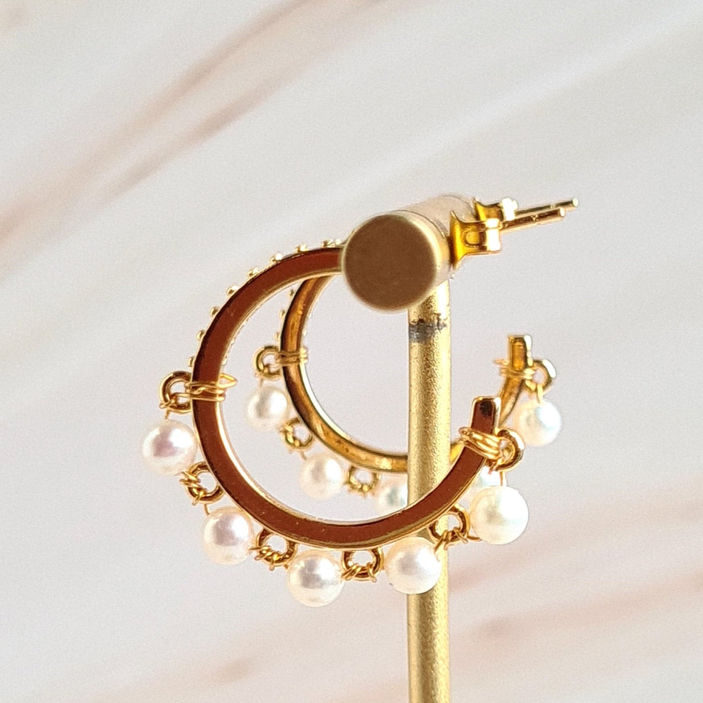 Half Hoop Gemstone Earrings - Fresh Water Pearl