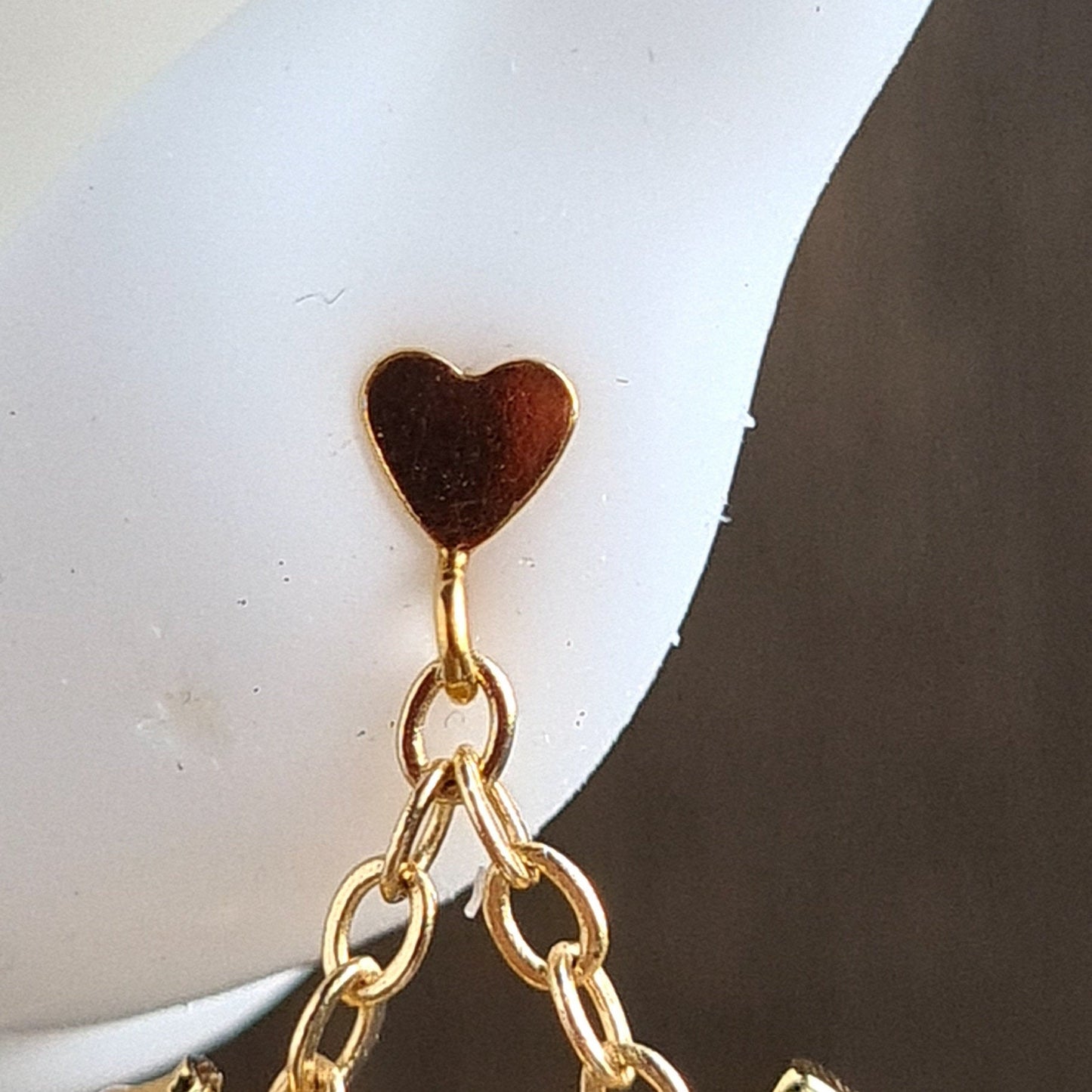Triple Heart Gemstone Earrings - Rose Chalcedony wirh heart shape stud