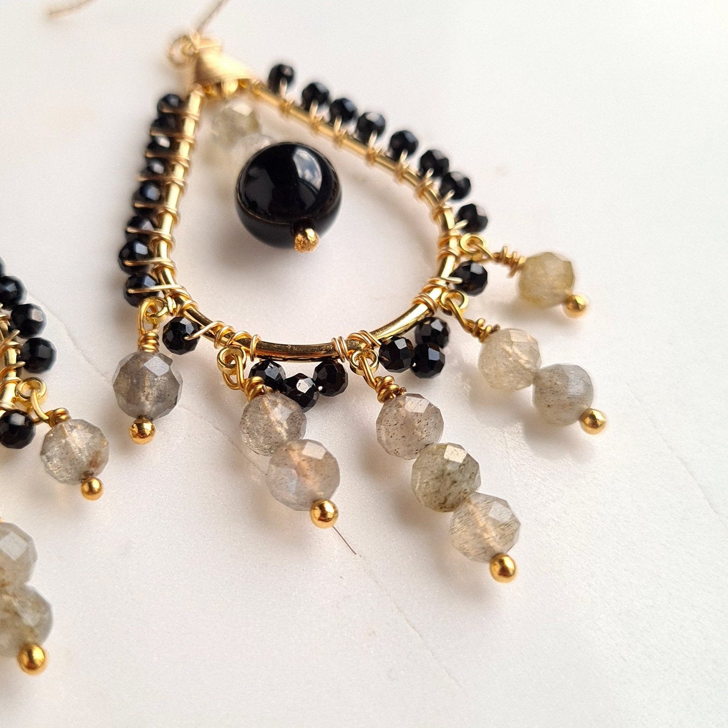 Chandelier Gemstone with Black Onyx & Labradorite Earrings