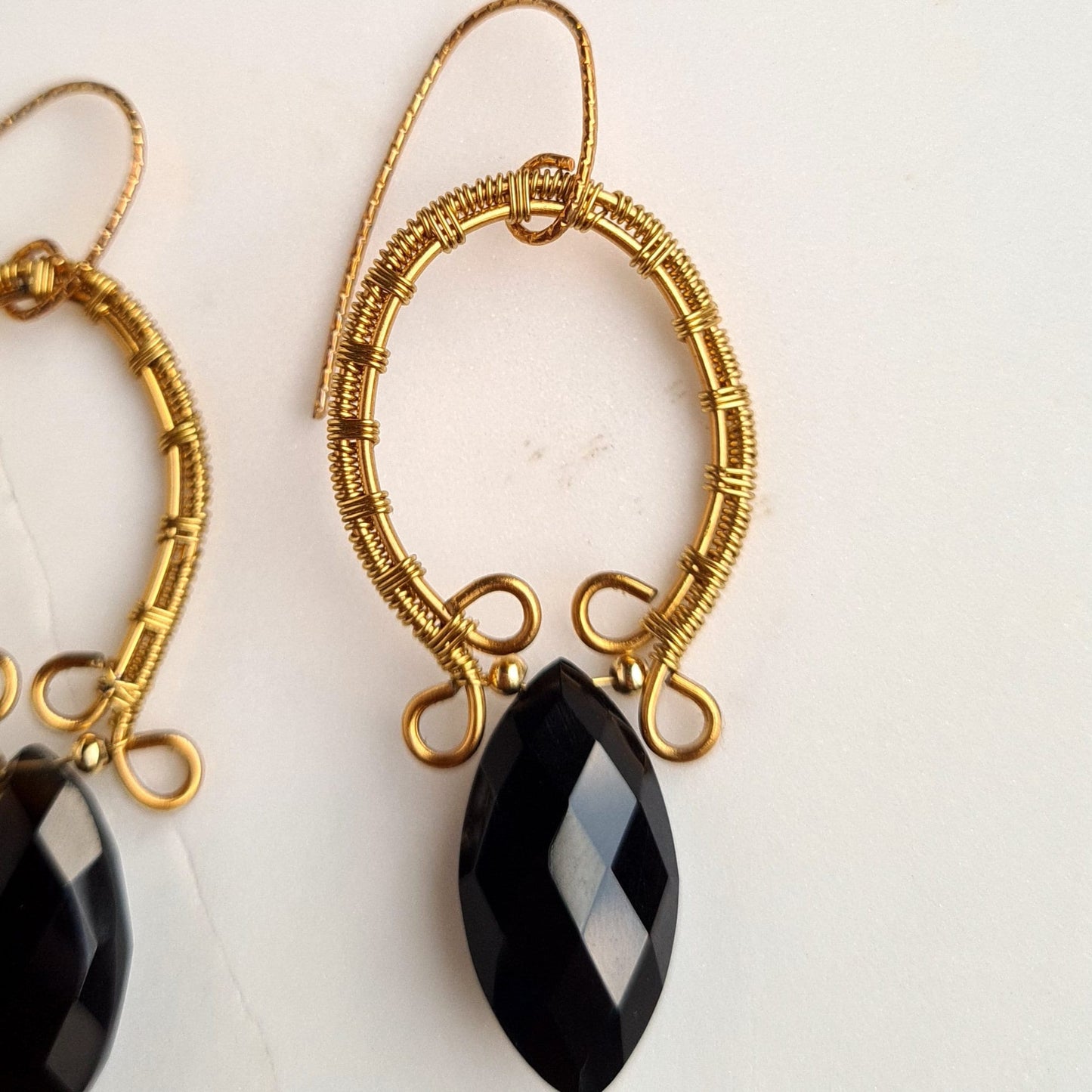 Black Onyx Wire Wrap Gemstone Earrings