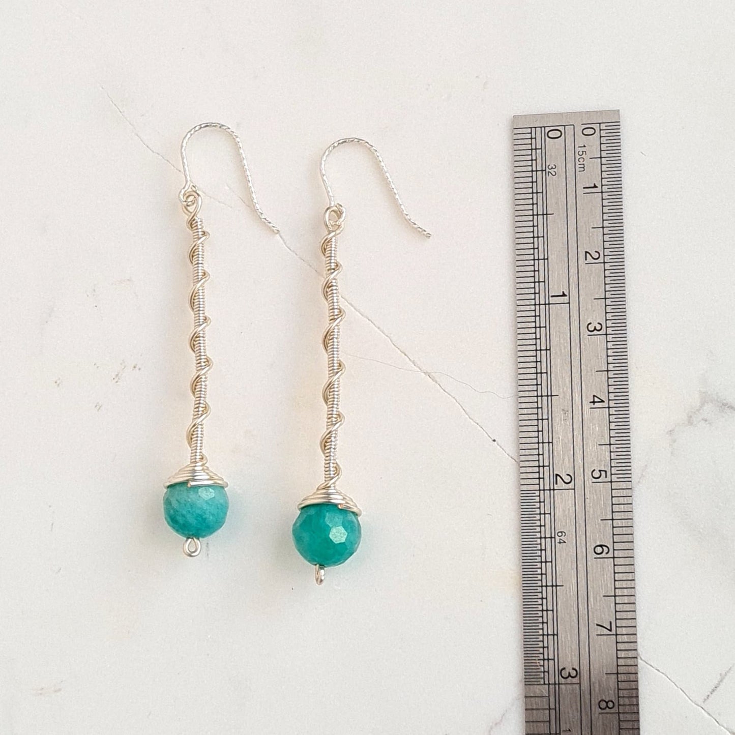 Amazonite Spiral Stick Gemstone Earrings - Sterling Silver