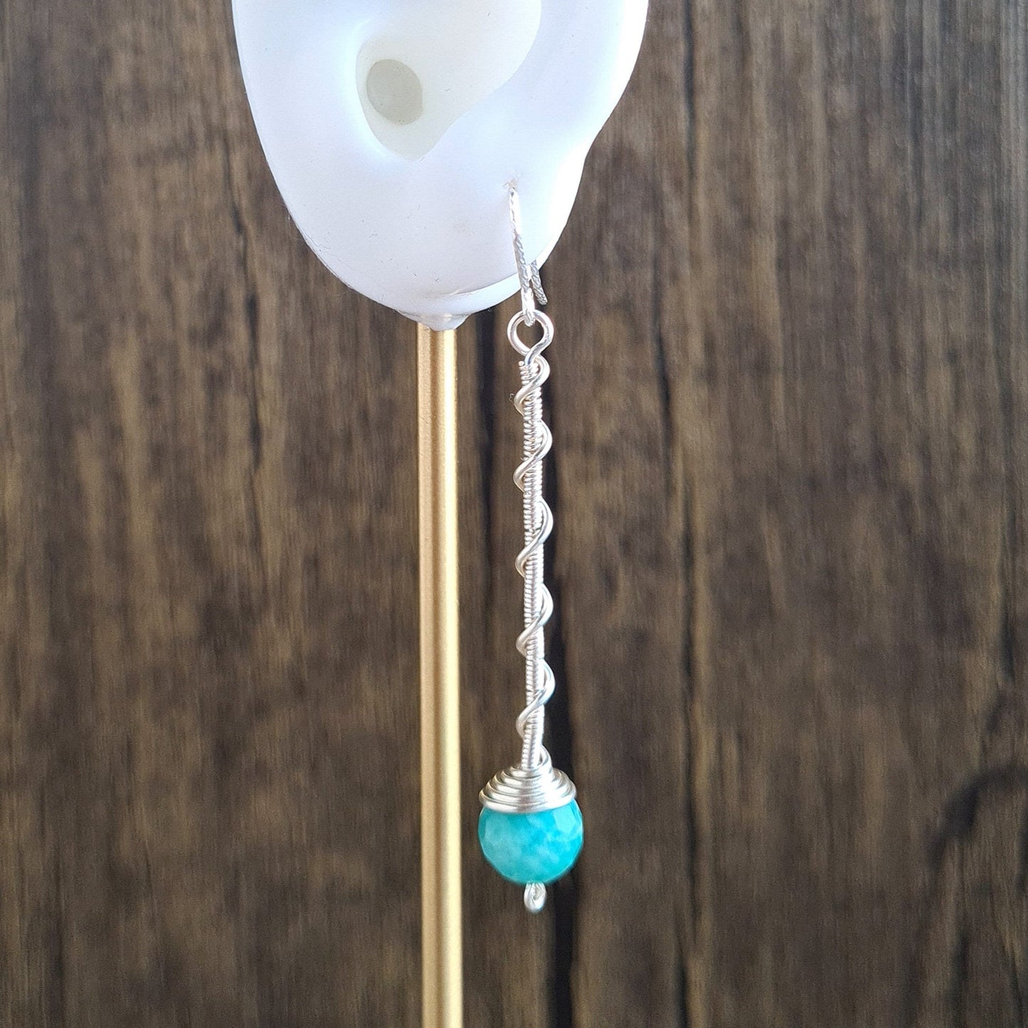 Amazonite Spiral Stick Gemstone Earrings - Sterling Silver