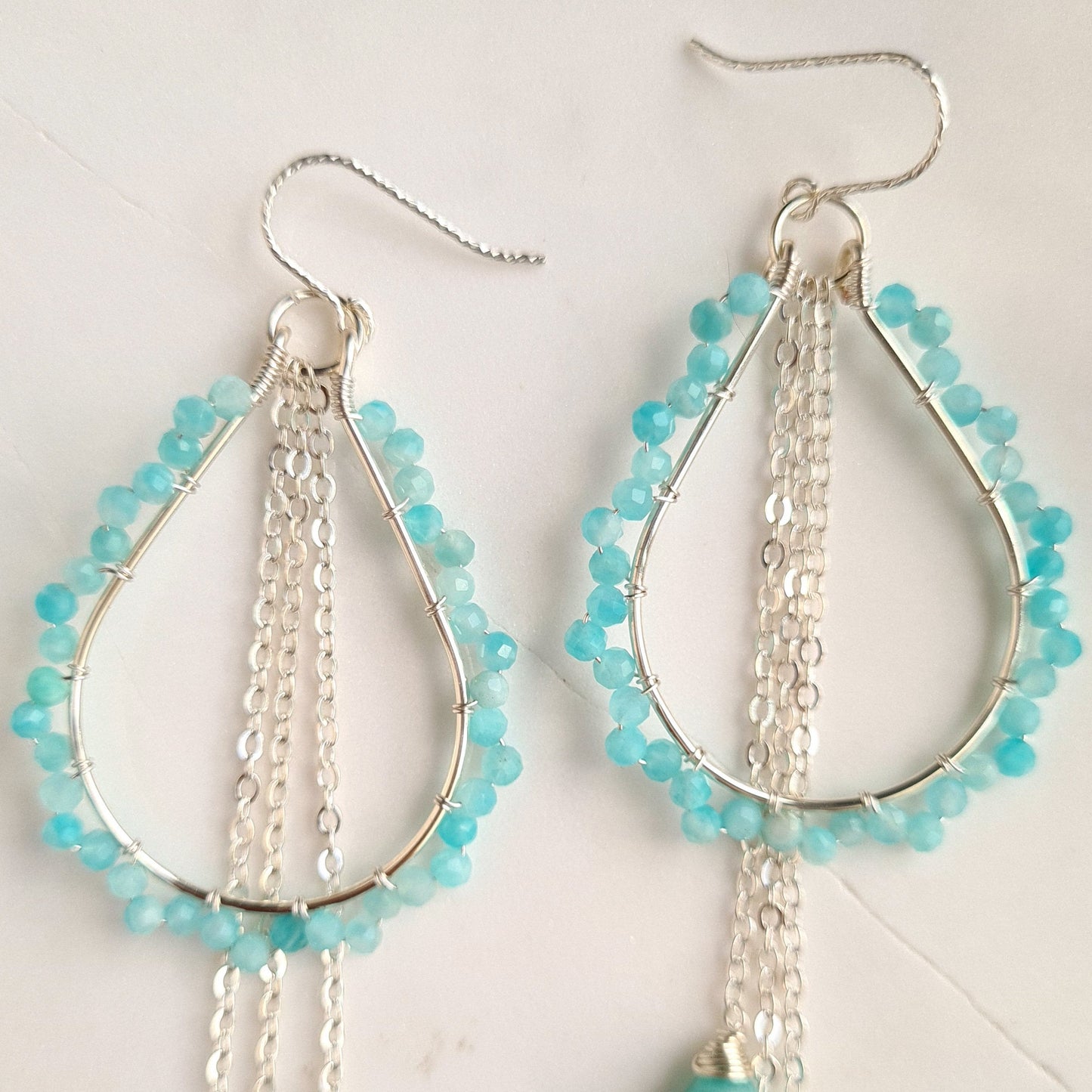 Amazonite Chandelier Gemstone Earrings - Sterling Silver Hook