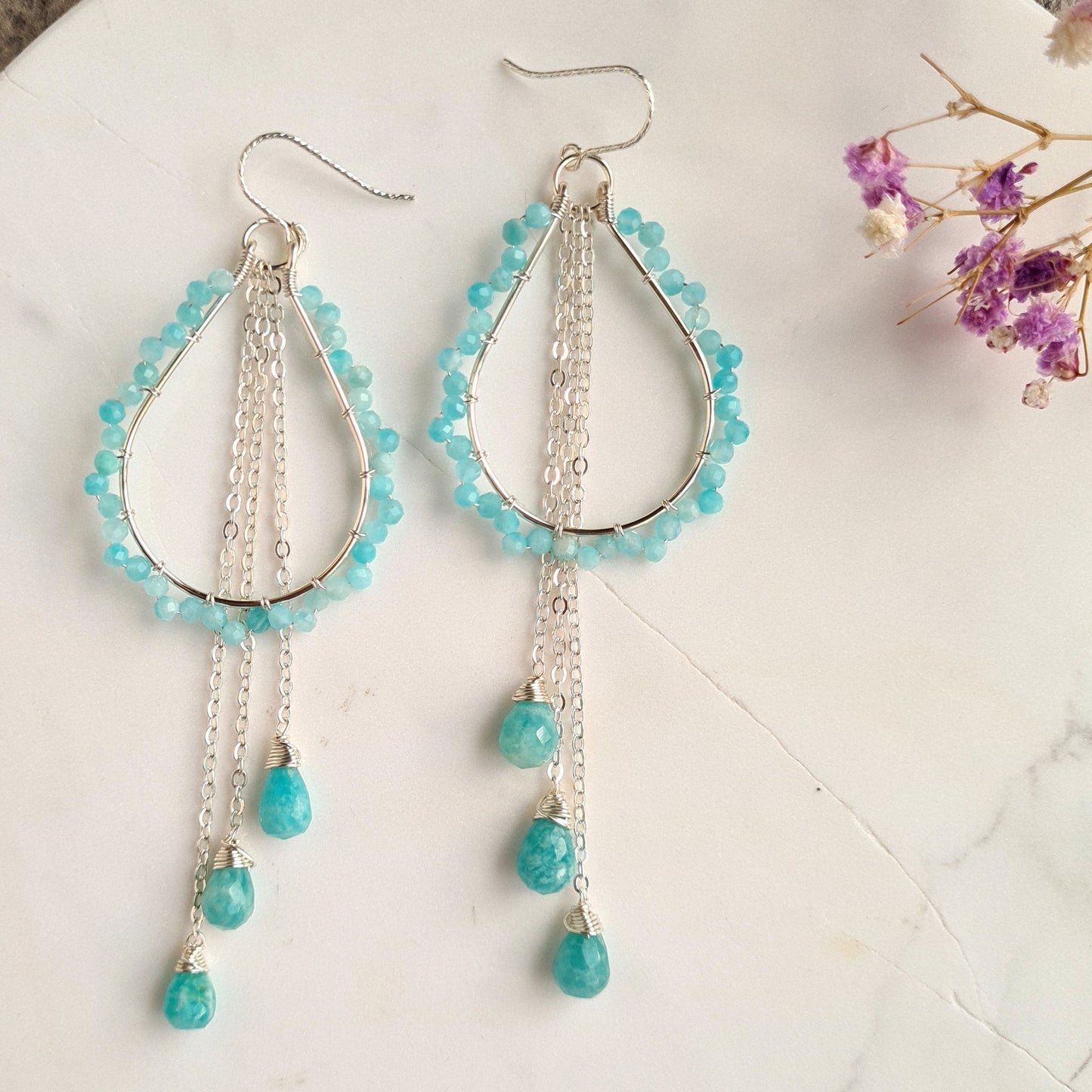 Amazonite Chandelier Gemstone Earrings - Sterling Silver Hook