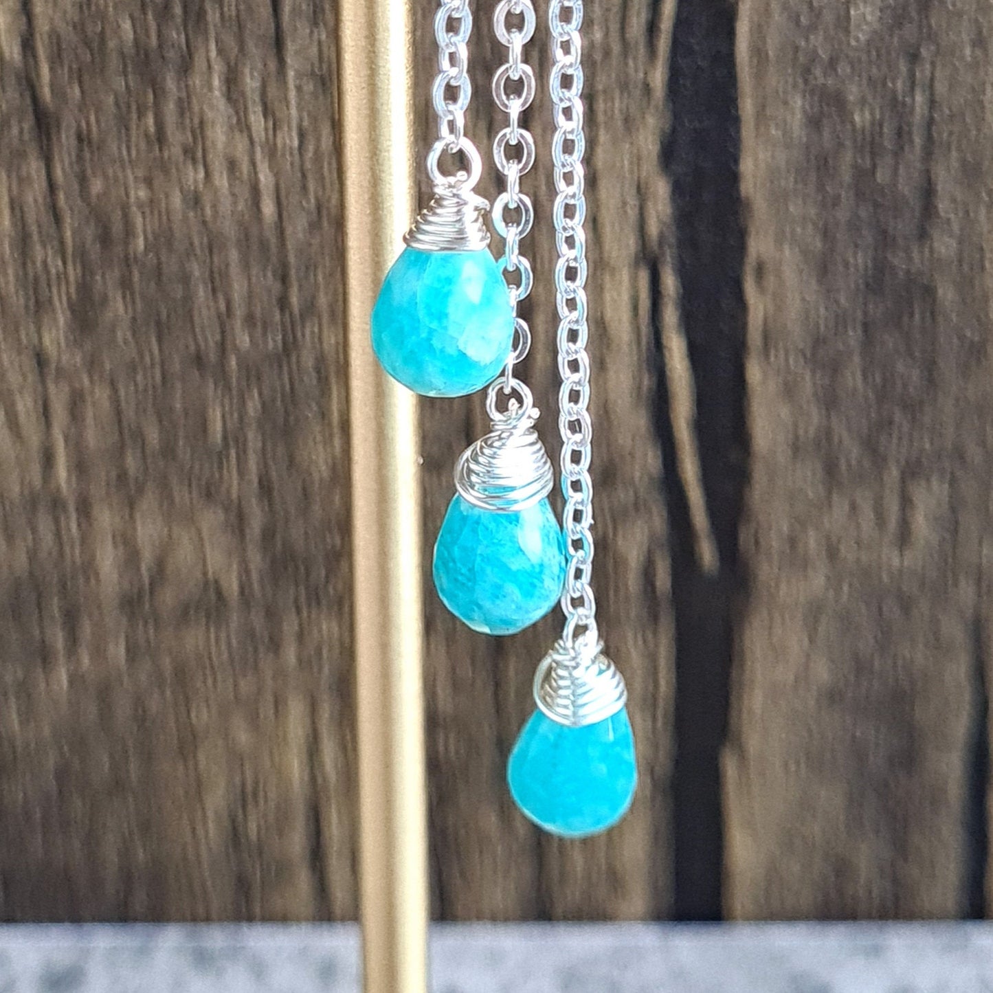 Amazonite Chandelier Gemstone Earrings - Sterling Silver Hook