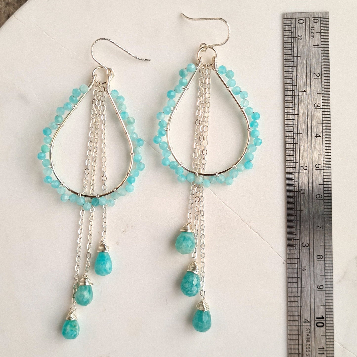 Amazonite Chandelier Gemstone Earrings - Sterling Silver Hook