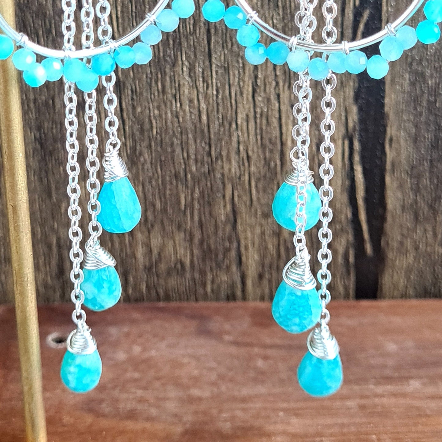 Amazonite Chandelier Gemstone Earrings - Sterling Silver Hook