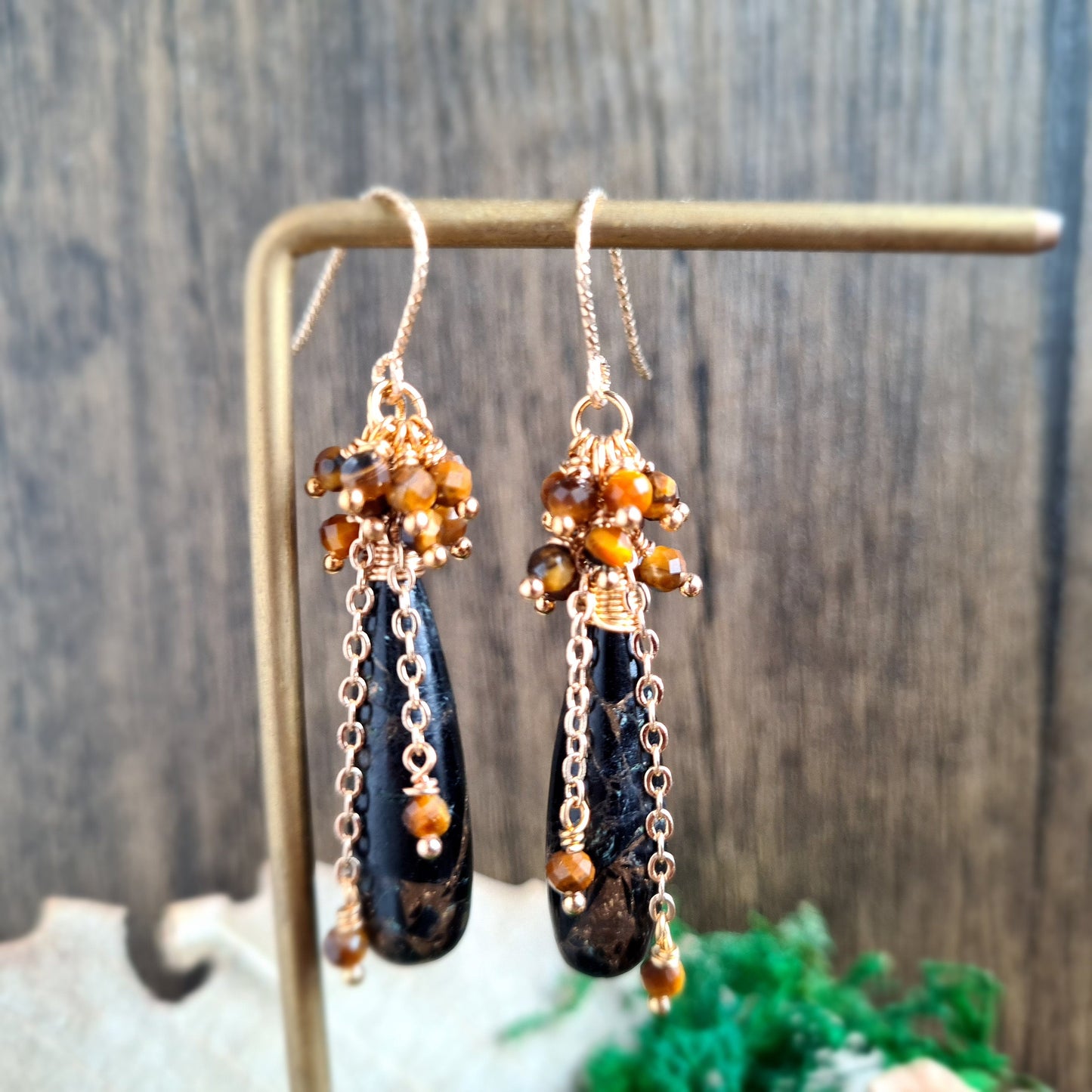 Turquoise Copper (black) with Tiger Eyes Gemstone Earrings